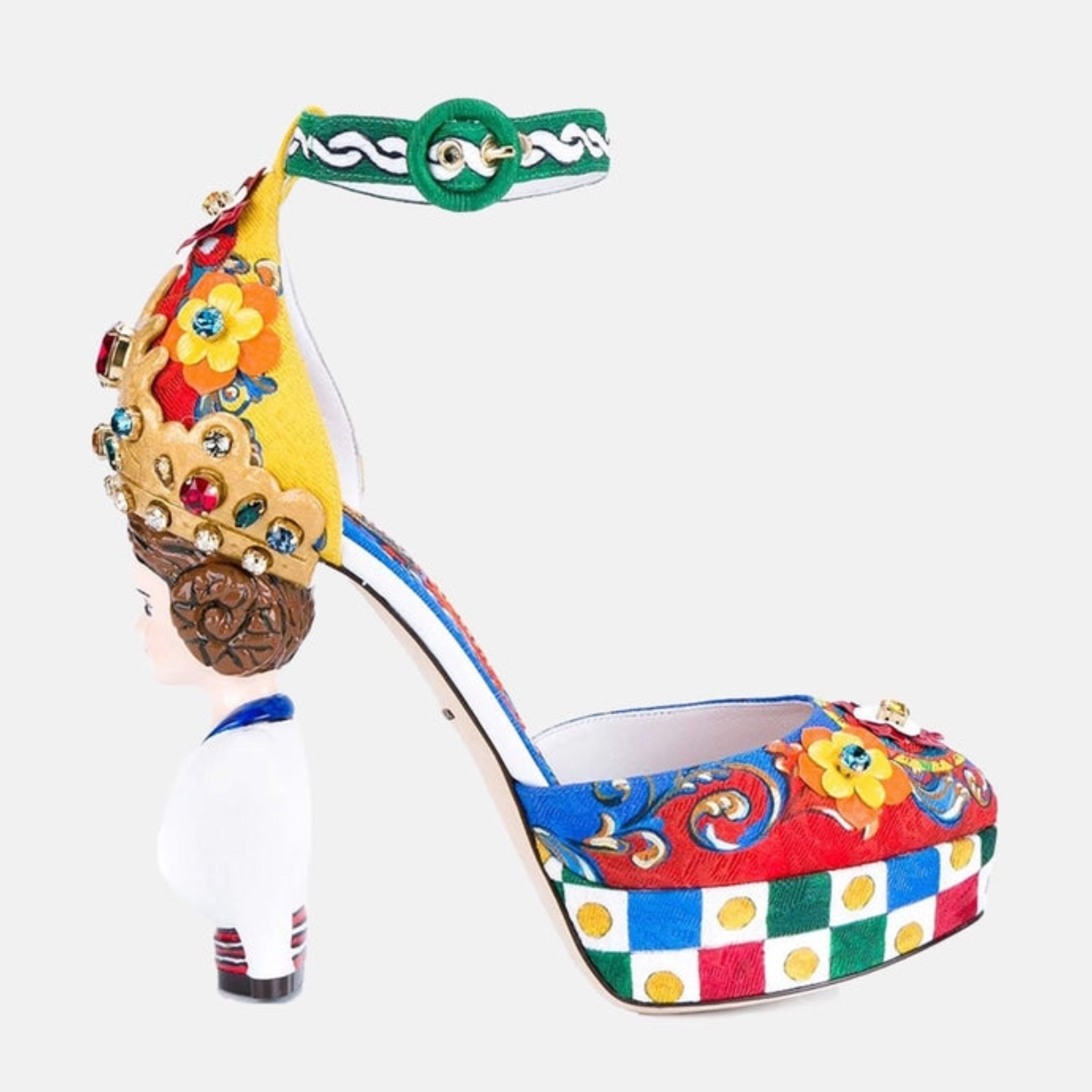 Дамски дизайнерски луксозни сандали на висок ток Dolce & Gabbana Women’s Multicolor Carretto Embellished Sandals