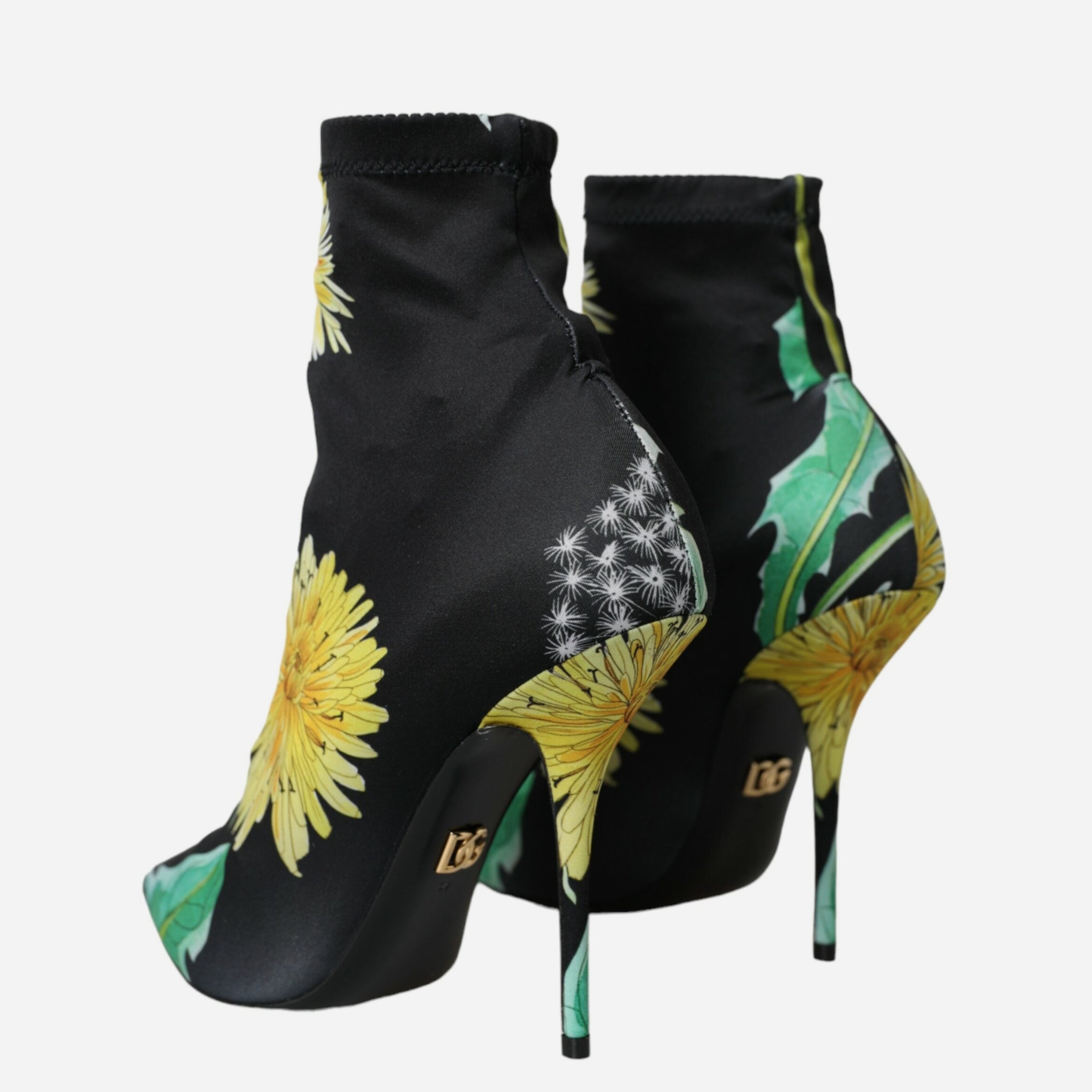 Дамски луксозни боти с чорап в черно с флорални мотиви DOLCE & GABBANA Women’s Luxury Black Floral Jersey Stretch Ankle Boots