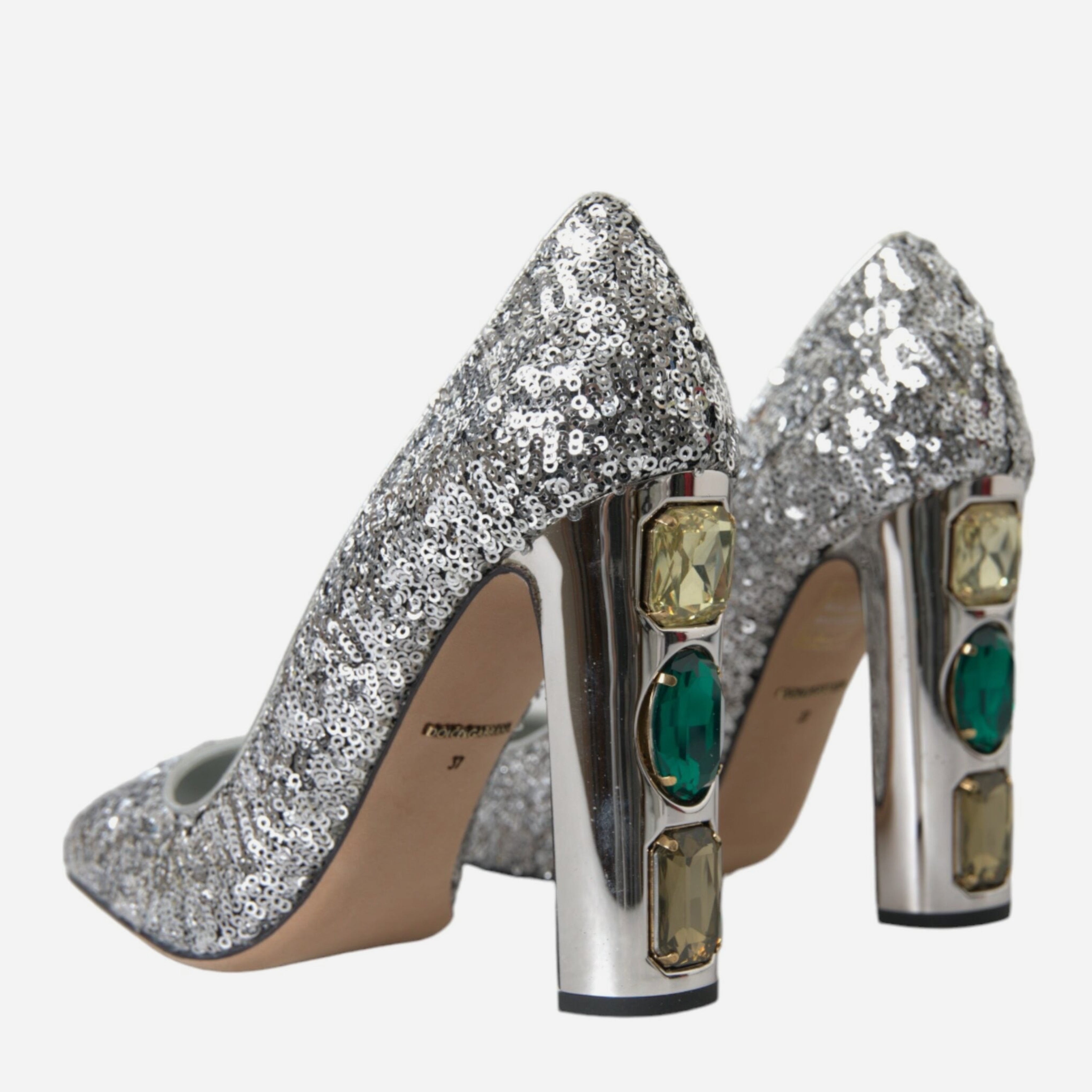 Дамски луксозни обувки на висок ток със сребристи пайети DOLCE & GABBANA Women’s Luxury Silver Sequin Embellished Heels