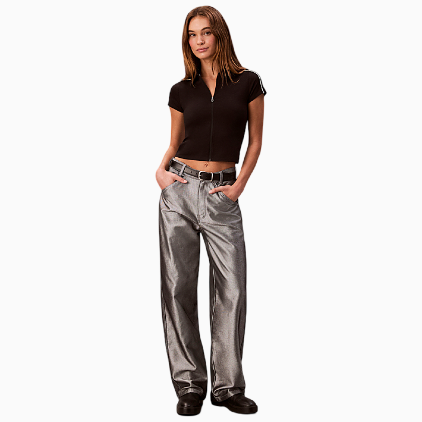 Дамска поло тениска Calvin Klein Jeans Tech Knit Cropped Polo LV047E212G UB1 Front View
