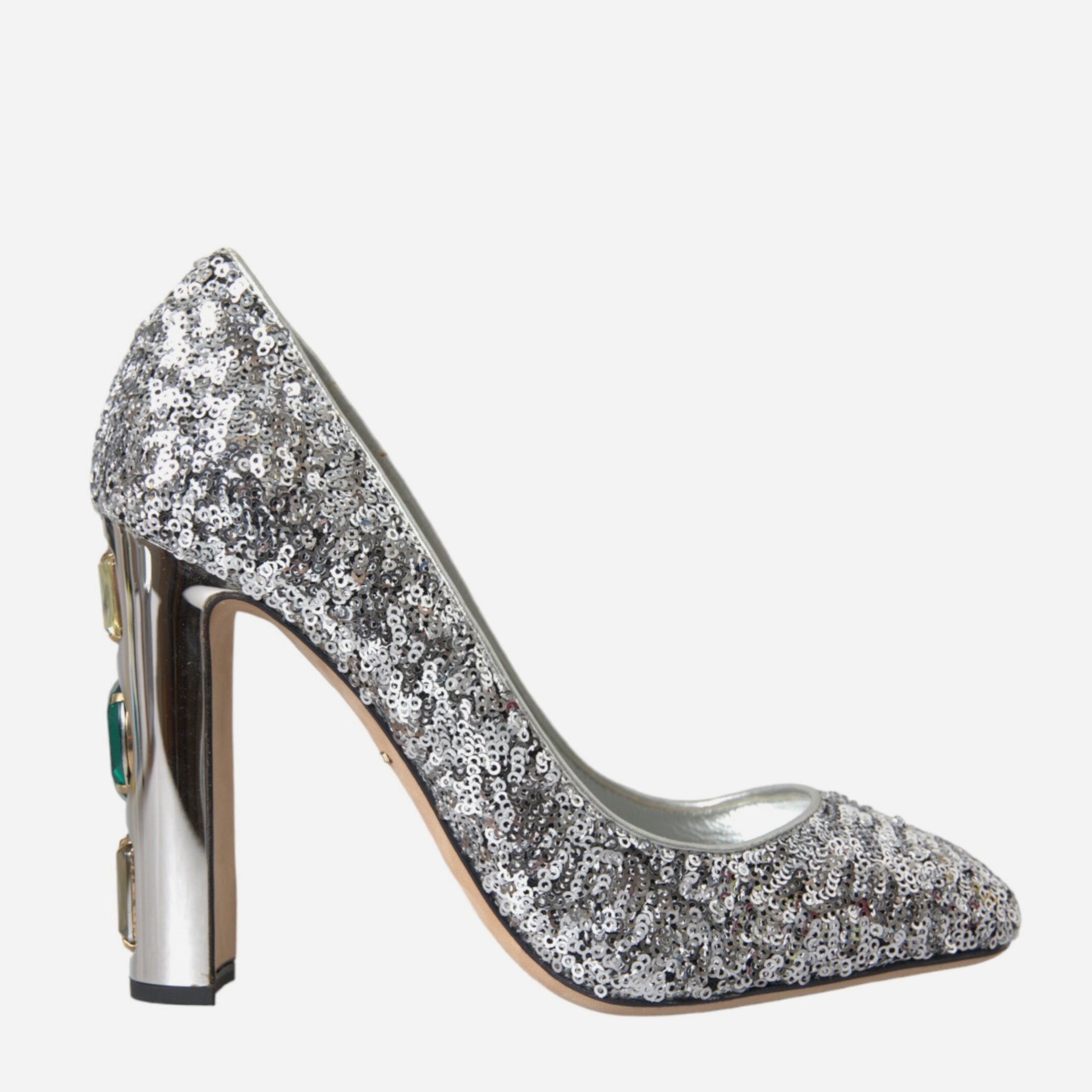 Дамски луксозни обувки на висок ток със сребристи пайети DOLCE & GABBANA Women’s Luxury Silver Sequin Embellished Heels