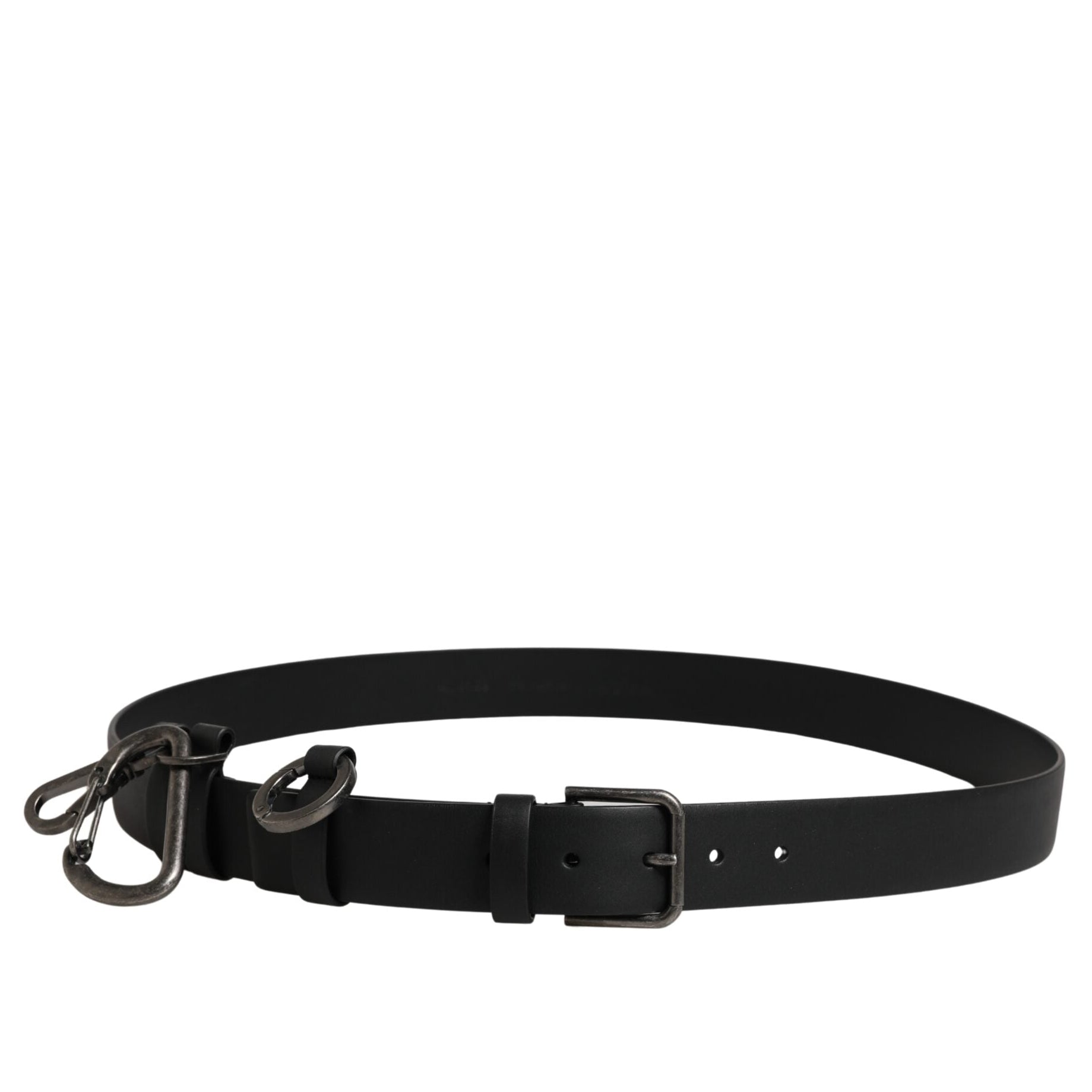 Dolce & Gabbana Black Calf Leather Silver Metal Buckle Belt