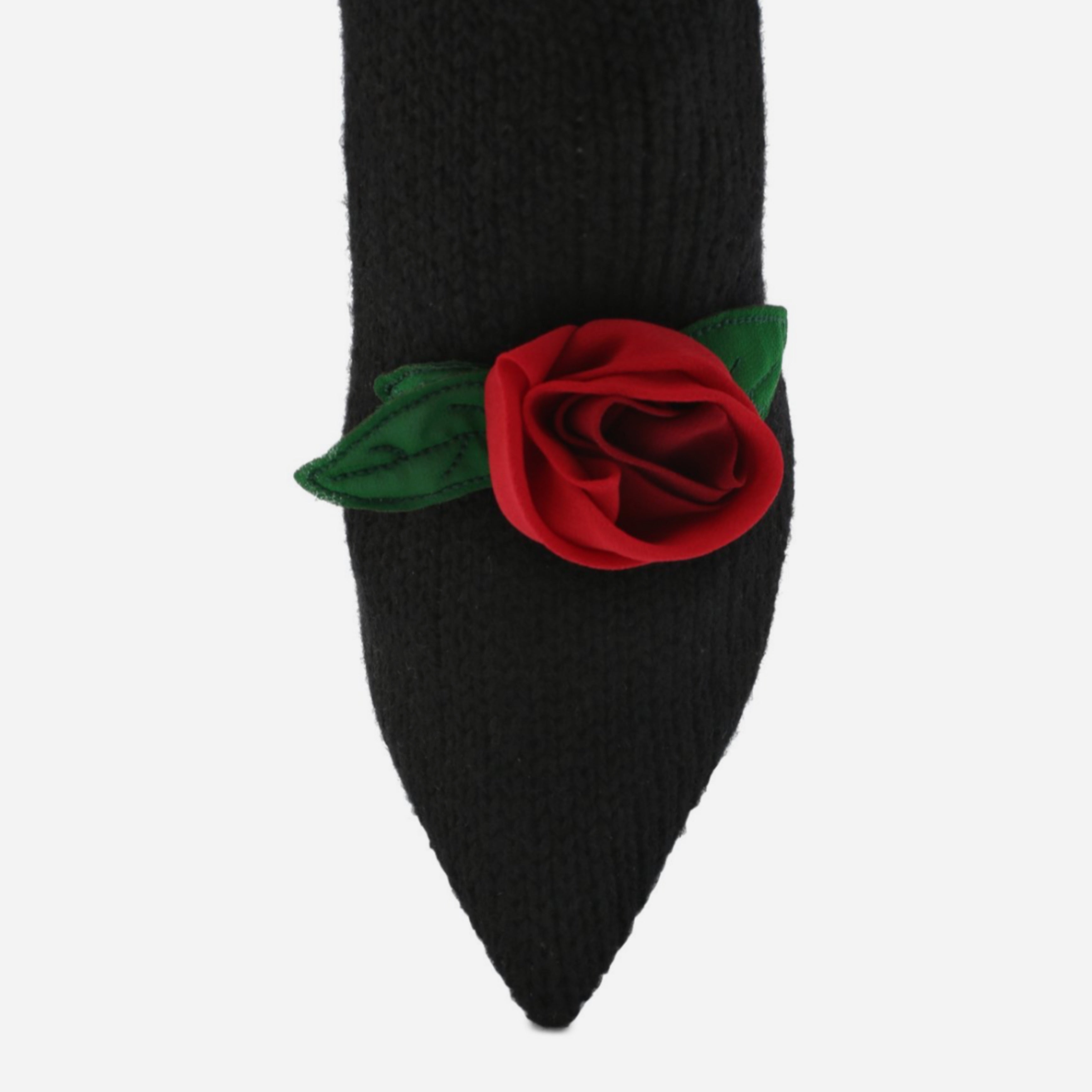Дамски луксозни ботуши от черно плетиво с апликация роза DOLCE & GABBANA Women’s Black Stiletto Mid Calf Boots