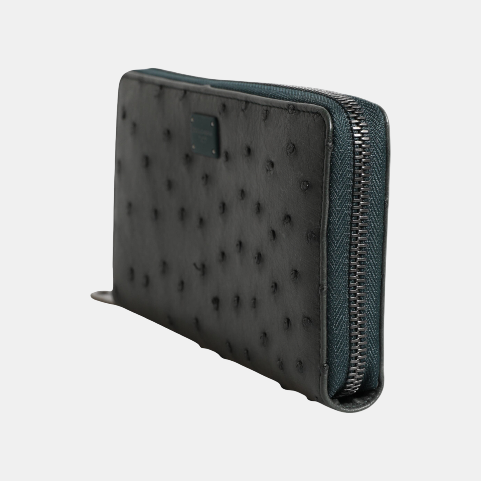 Dolce & Gabbana Green Ostrich Logo Plaque Zip Around Continental Wallet BP1672 A8L21 8M072 Side View