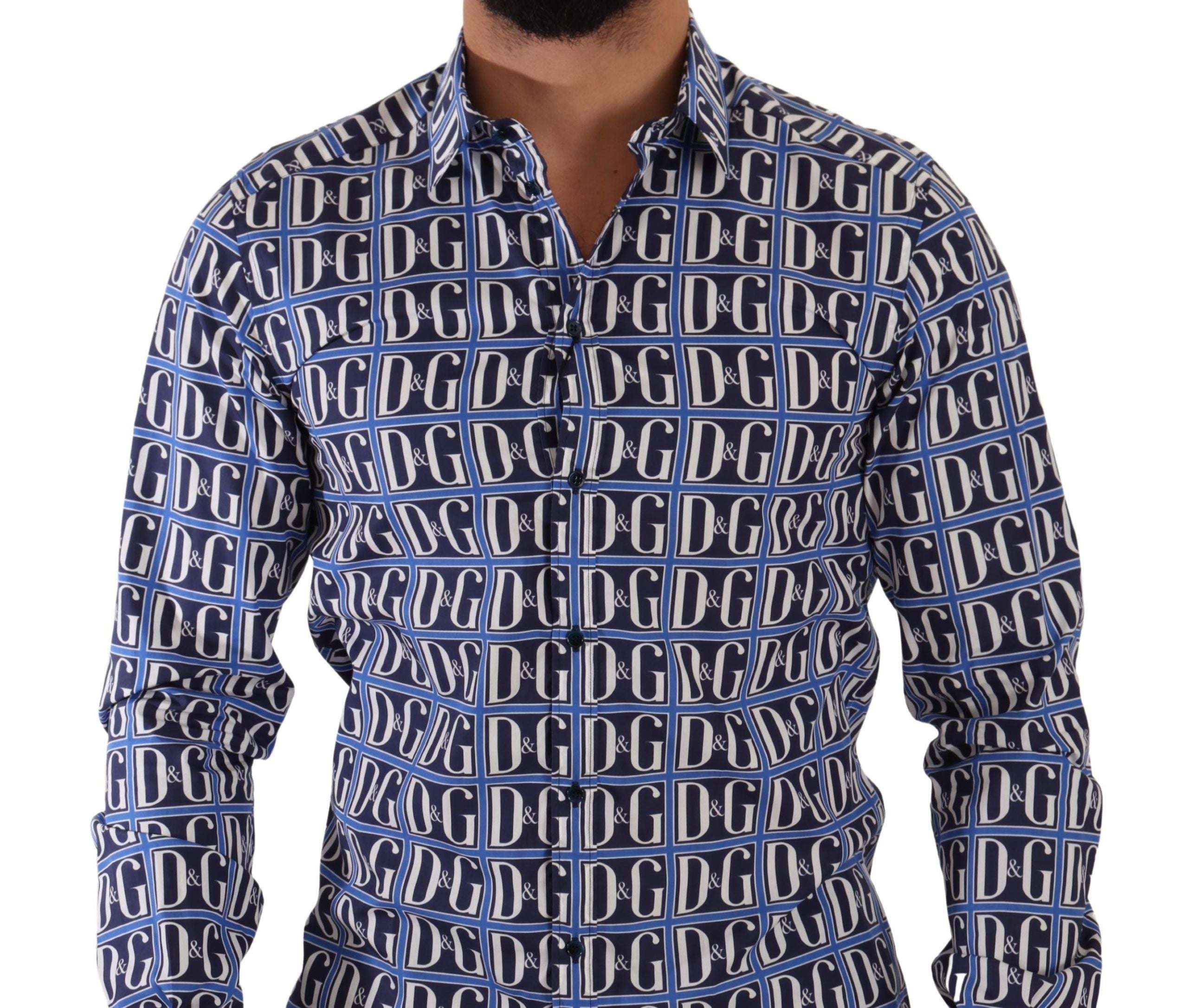 Dolce & Gabbana Slim Fit синя памучна риза с лого