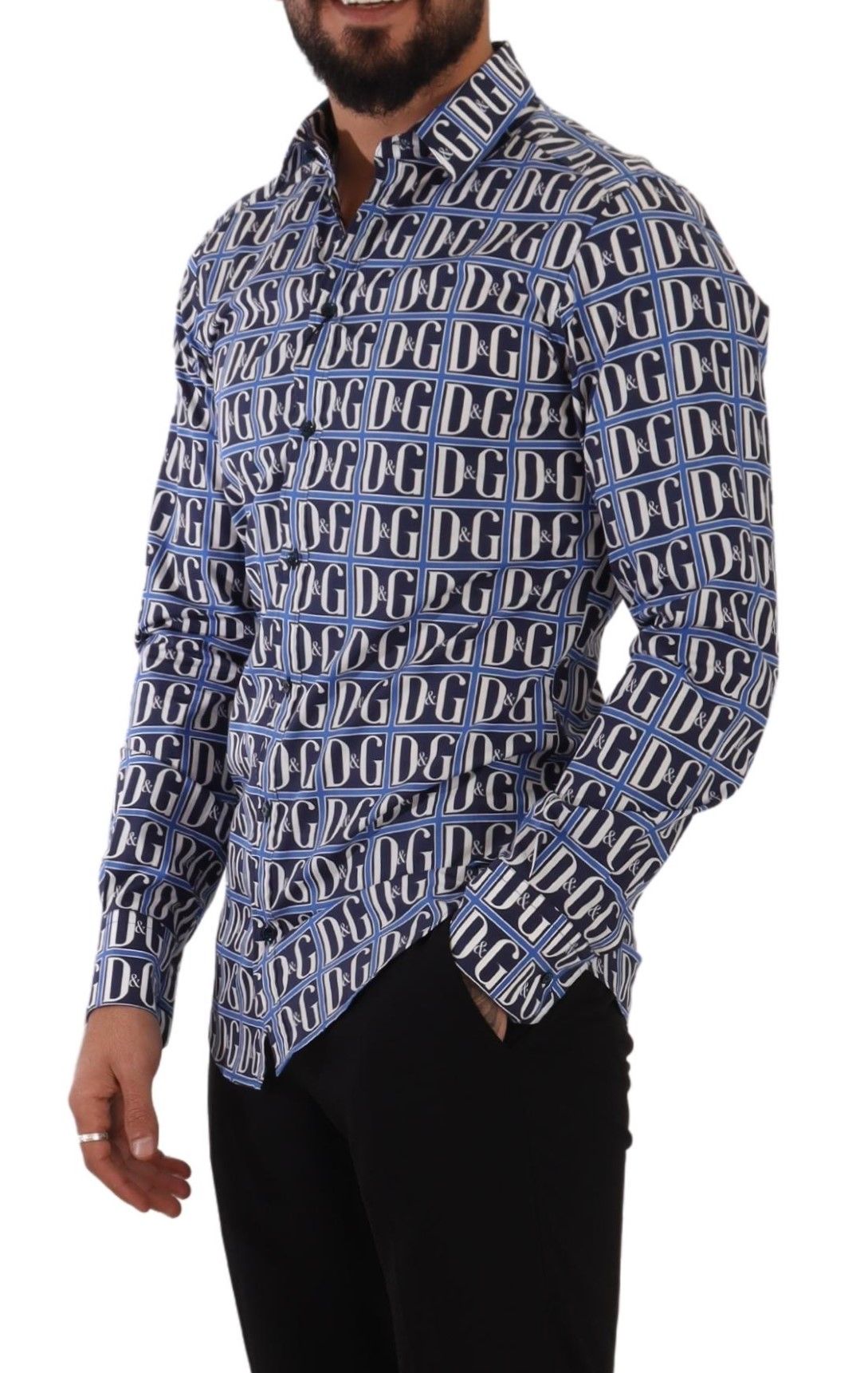 Dolce & Gabbana Slim Fit синя памучна риза с лого
