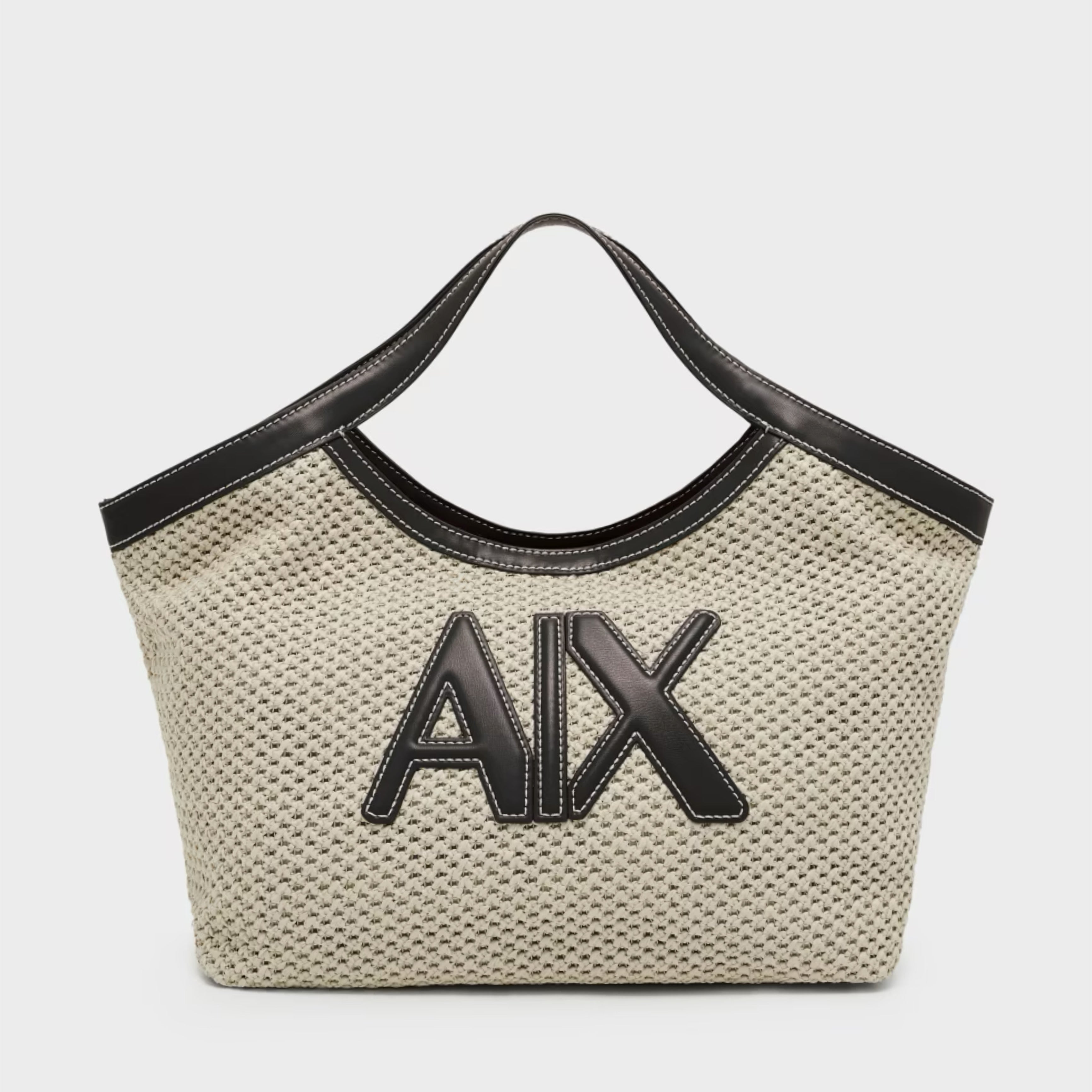 Дамска плетена лятна чанта Women’s woven fabric handbag Armani Exchange XW000410 AF12591 M1013 Natural/Black Front view