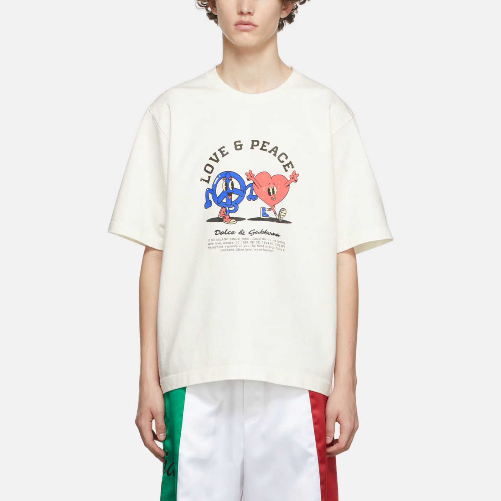 Мъжка бяла тениска Dolce & Gabbana LOVE & PEACE Print Men T-shirt Front View