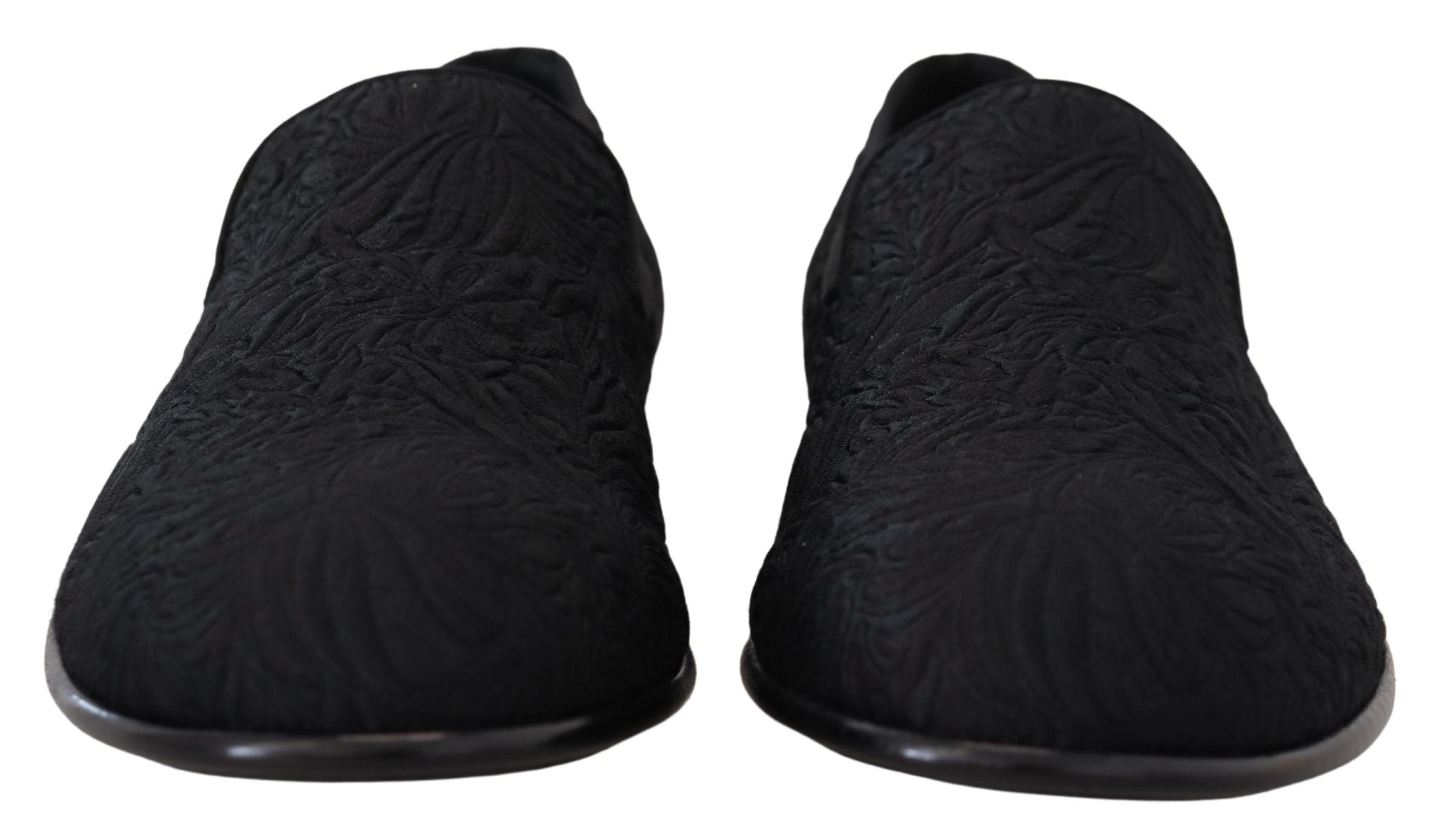 Dolce & Gabbana Елегантни жакардови черни мокасини с плъзгащи се обувки