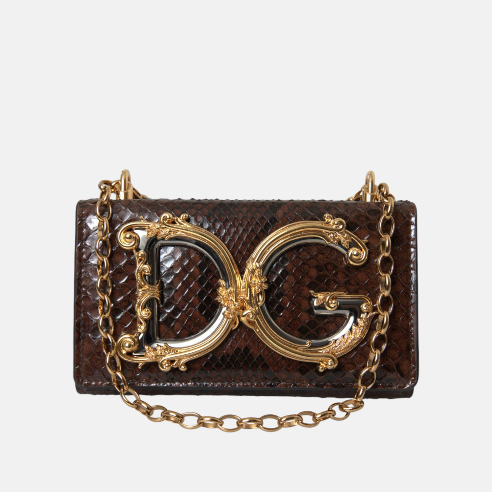 Dolce & Gabbana Brown Python Leather DG Girls Crossbody Phone Bag