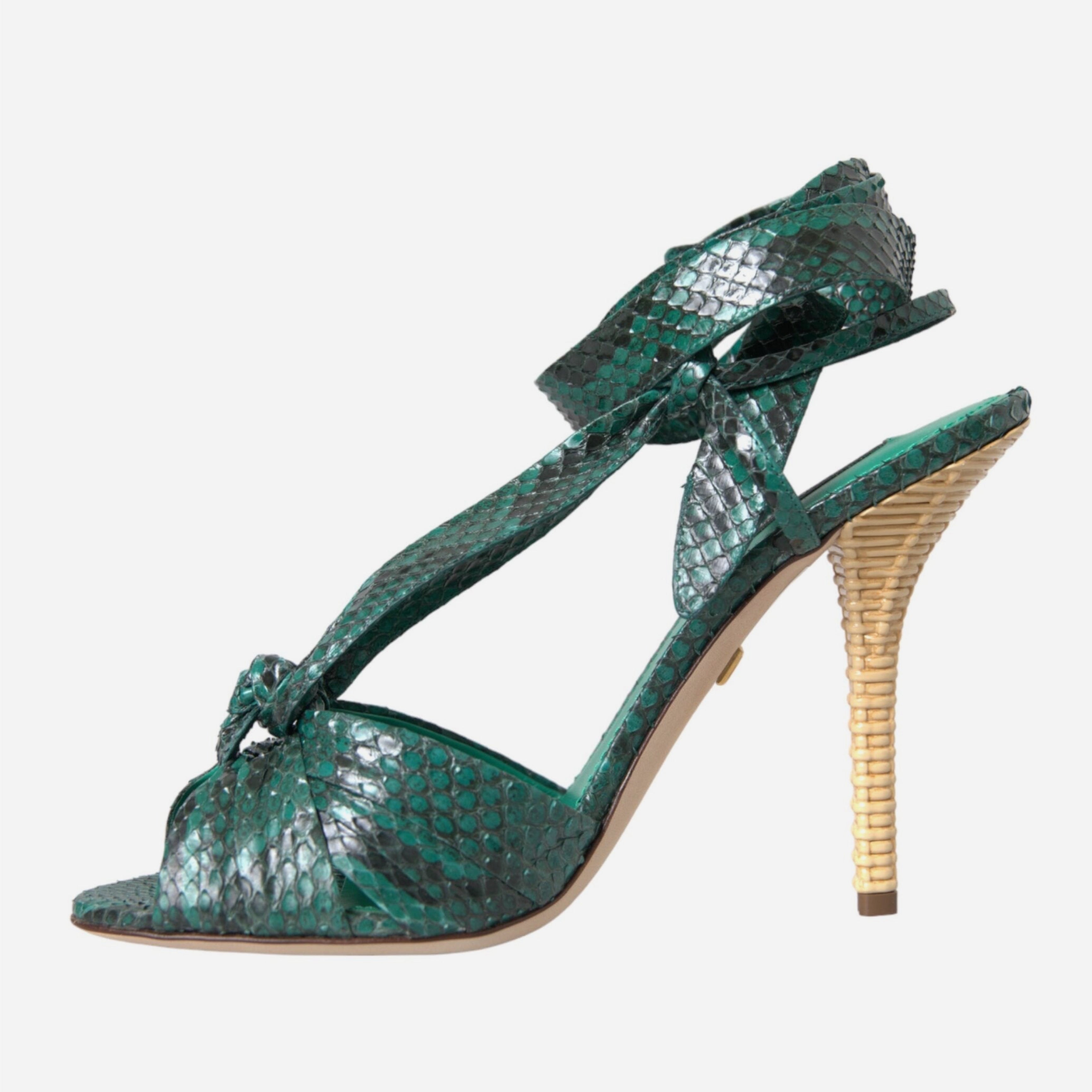 Дамски луксозни сандали на висок ток от кожа от питон в зелено DOLCE & GABBANA Women’s Luxury Green Python Leather Heels Sandals
