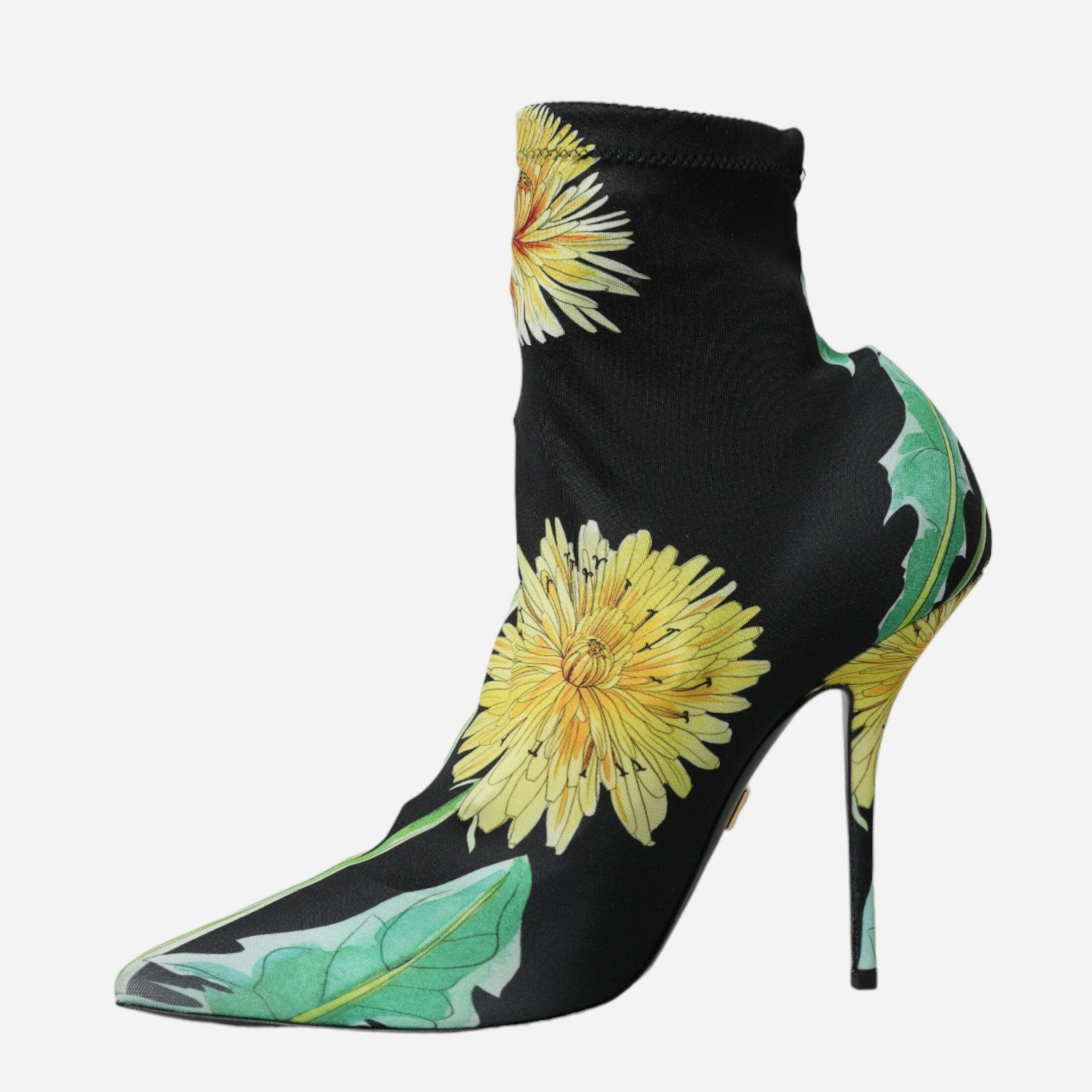 Дамски луксозни боти с чорап в черно с флорални мотиви DOLCE & GABBANA Women’s Luxury Black Floral Jersey Stretch Ankle Boots