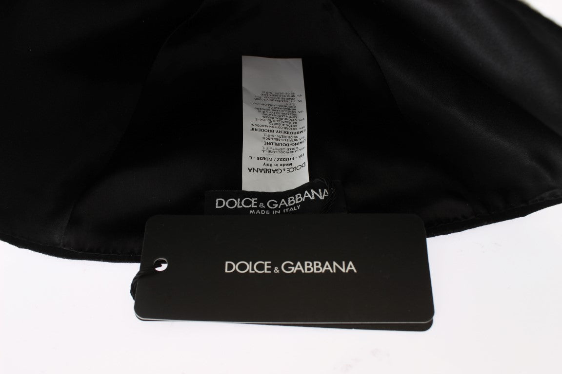 Елегантна черна вълнена шапка на цветя Dolce & Gabbana