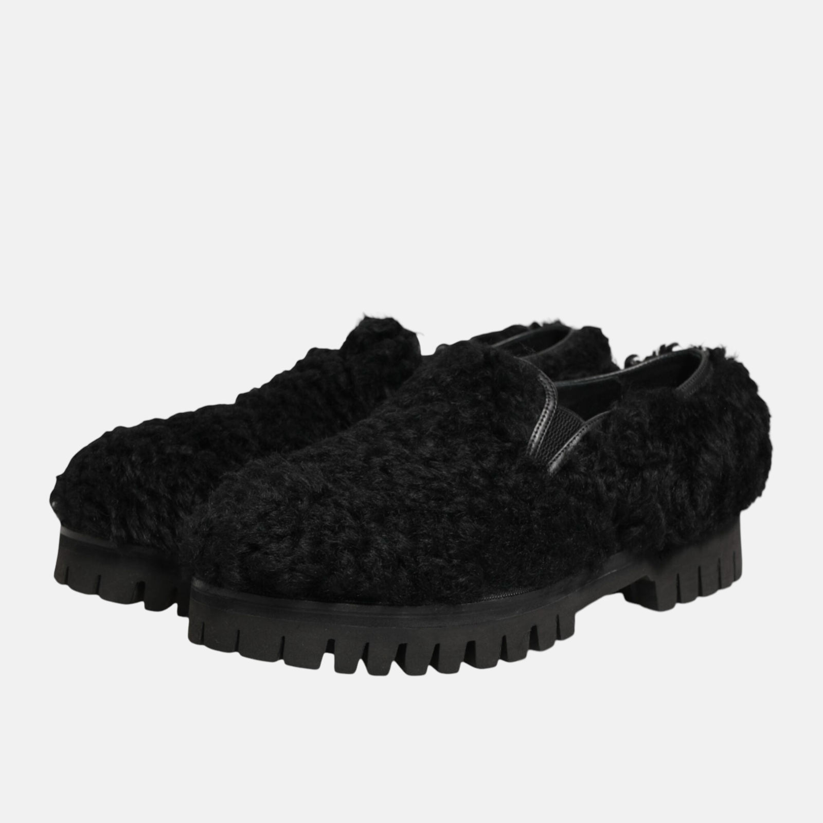 Dolce & Gabbana Black Lamb Fur Men Shoes