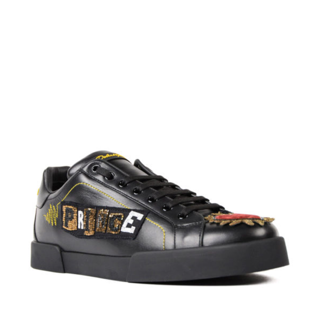 Мъжки черни кецове Dolce & Gabbana
Elegant Portofino Leather Sneakers - Black Multicolor