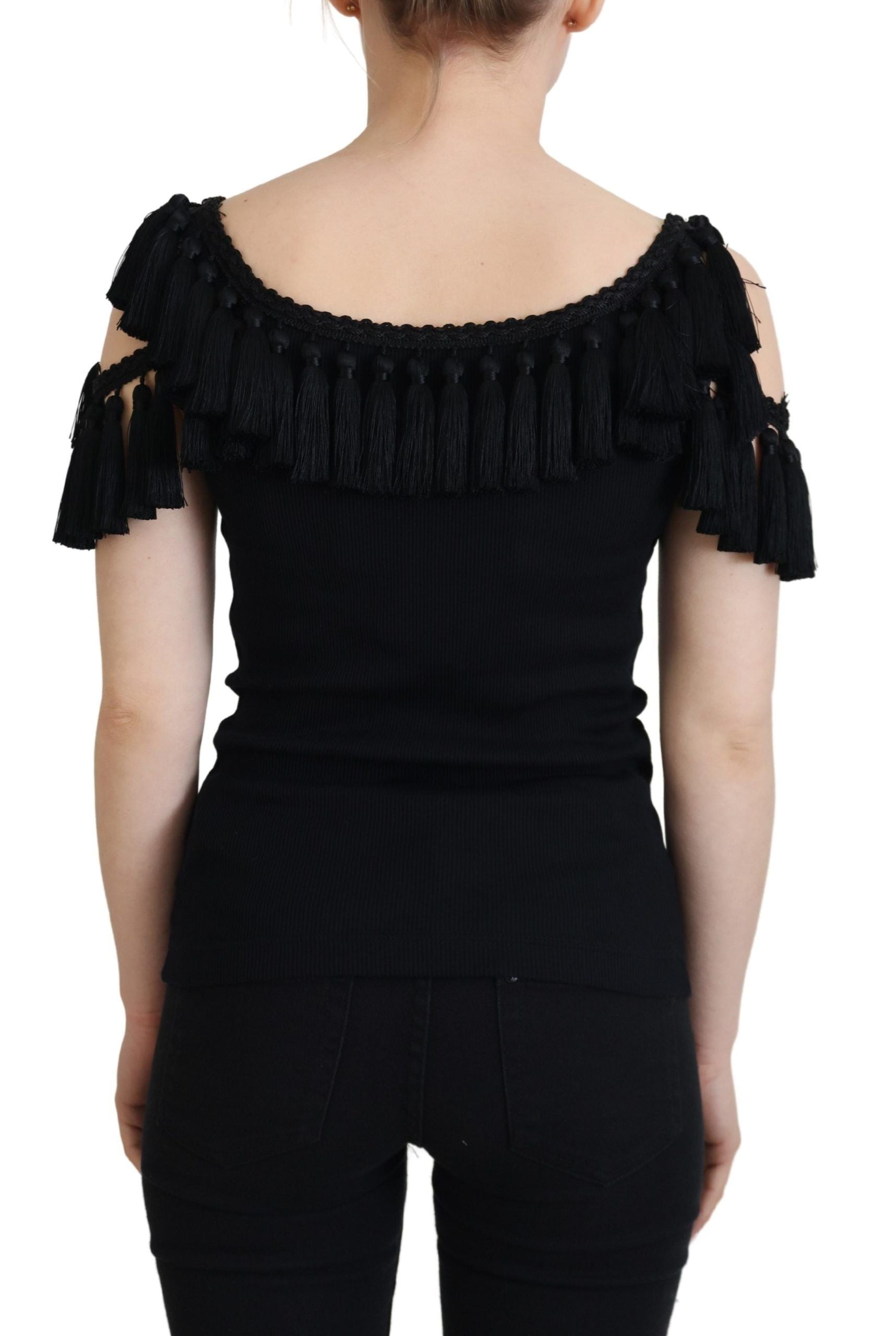 Елегантна черна памучна блуза потник Dolce & Gabbana