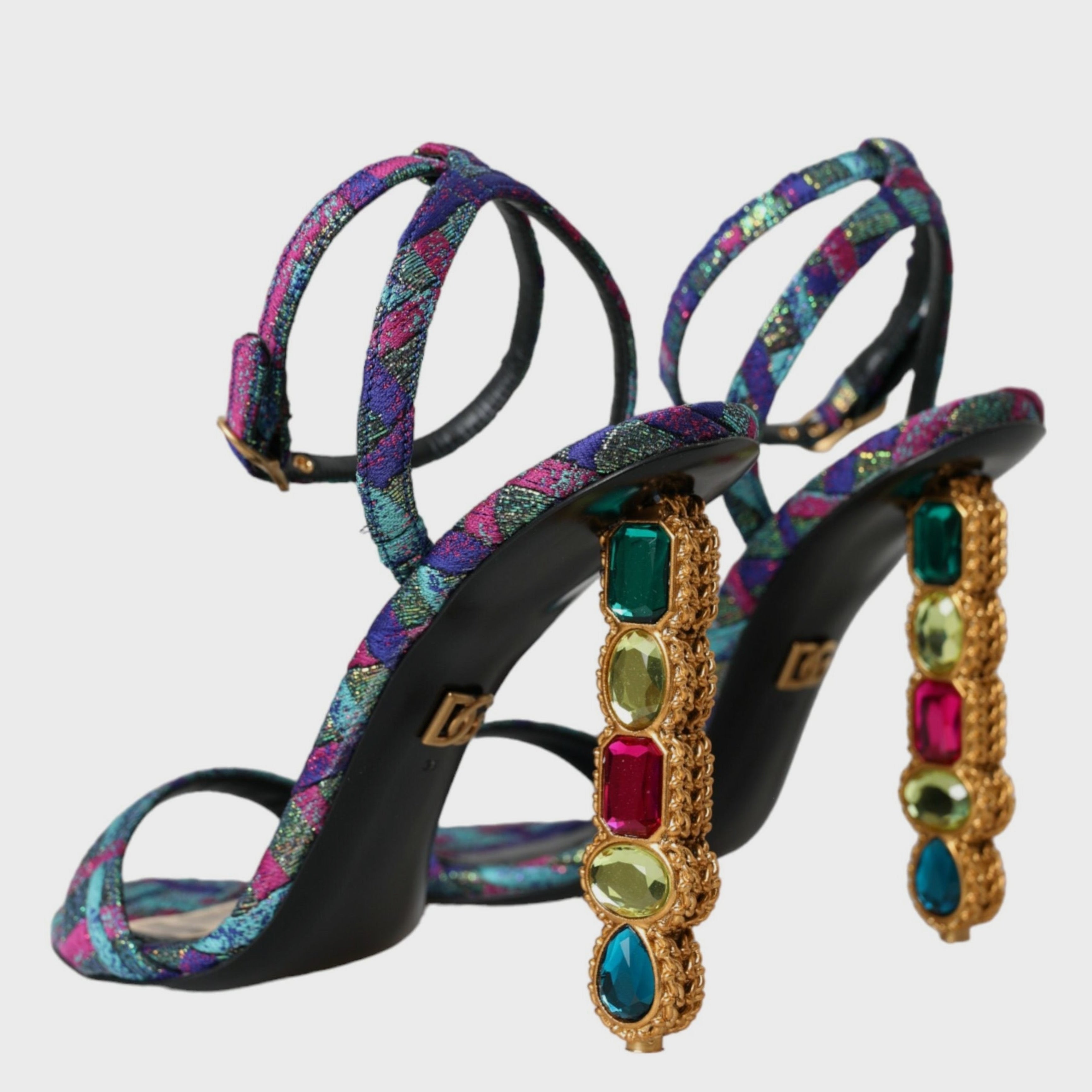 Дамски луксозни многоцветни сандали на висок ток DOLCE & GABBANA Women’s Multicolor Jacquard Crystals Sandals