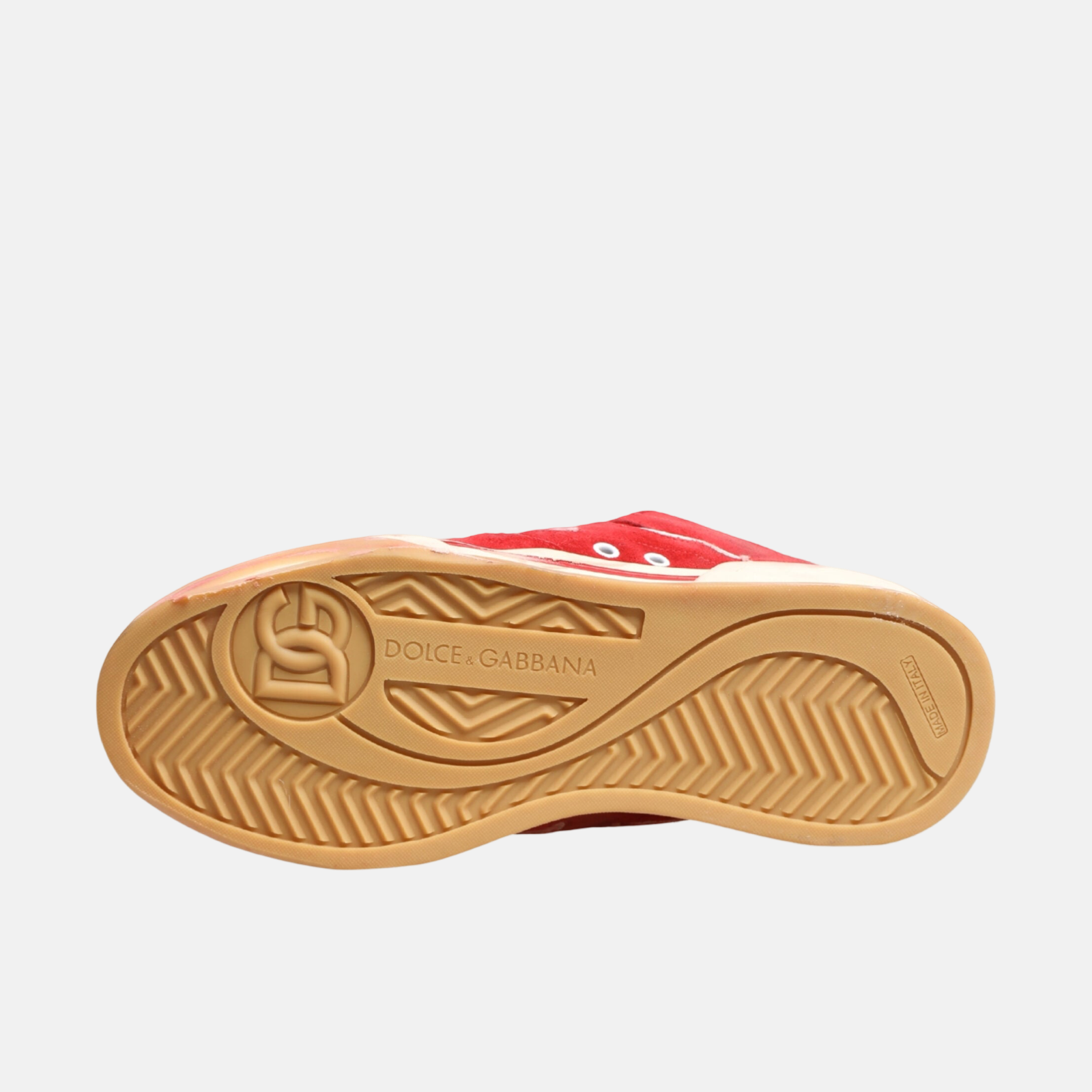 Dolce & Gabbana Red Distressed Suede DG Logo Men Sneakers Insole View