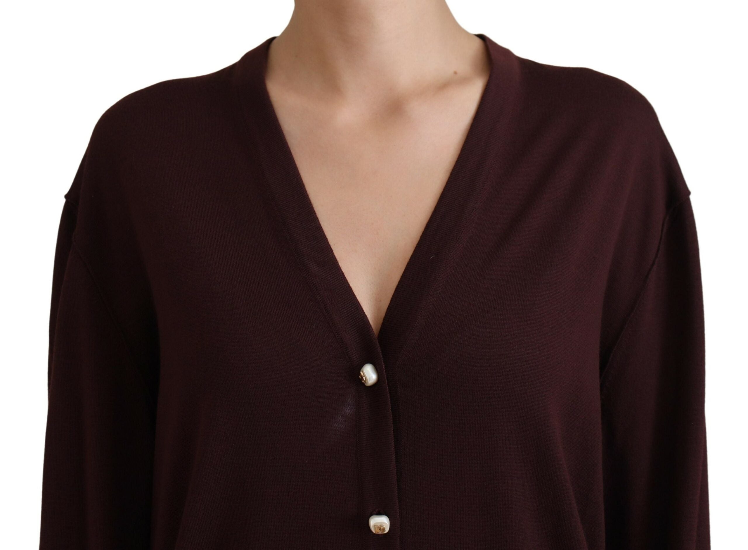 Dolce & Gabbana Chic Maroon вълнена жилетка с V-образно деколте