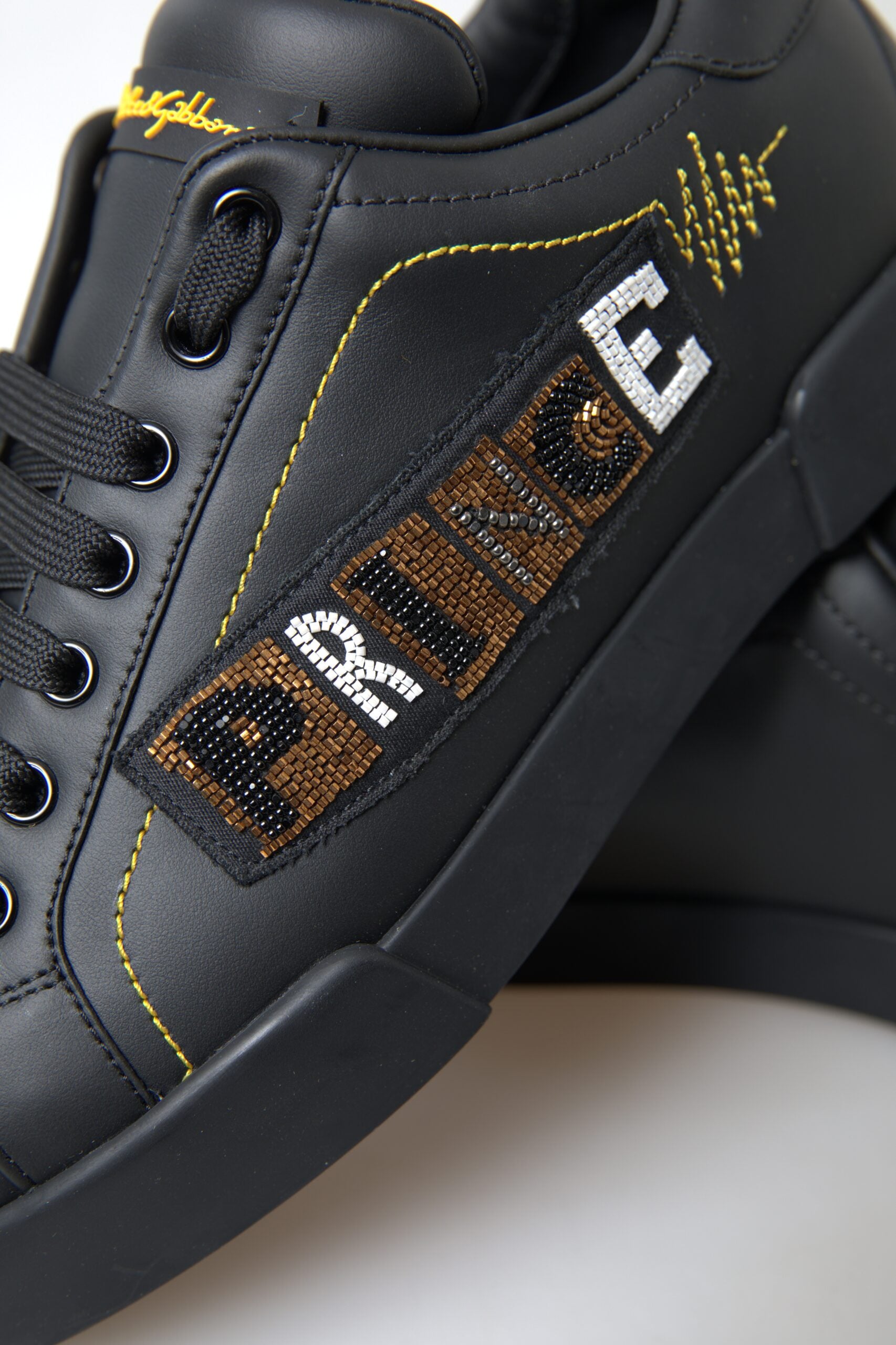 Мъжки черни кецове Dolce & Gabbana
Elegant Portofino Leather Sneakers - Black Multicolor