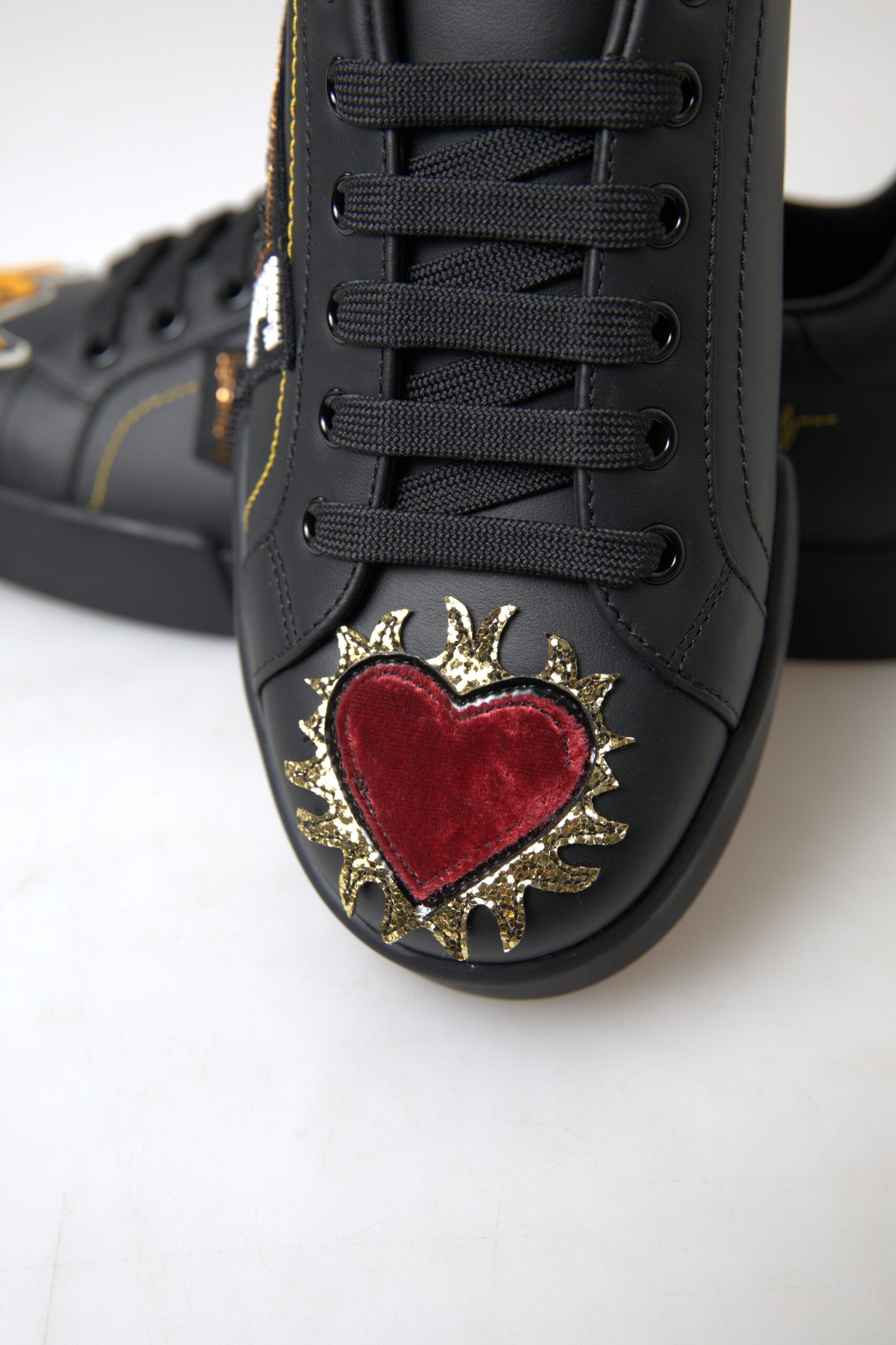 Мъжки черни кецове Dolce & Gabbana
Elegant Portofino Leather Sneakers - Black Multicolor