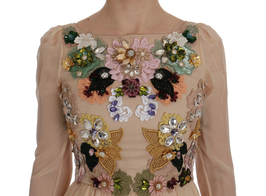 Dolce & Gabbana Елегантна копринена макси рокля с бродирани цветя