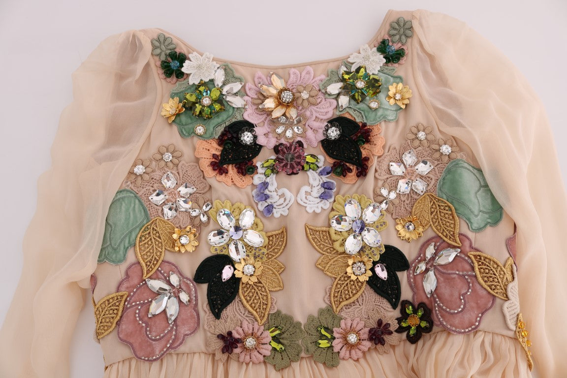Dolce & Gabbana Елегантна копринена макси рокля с бродирани цветя