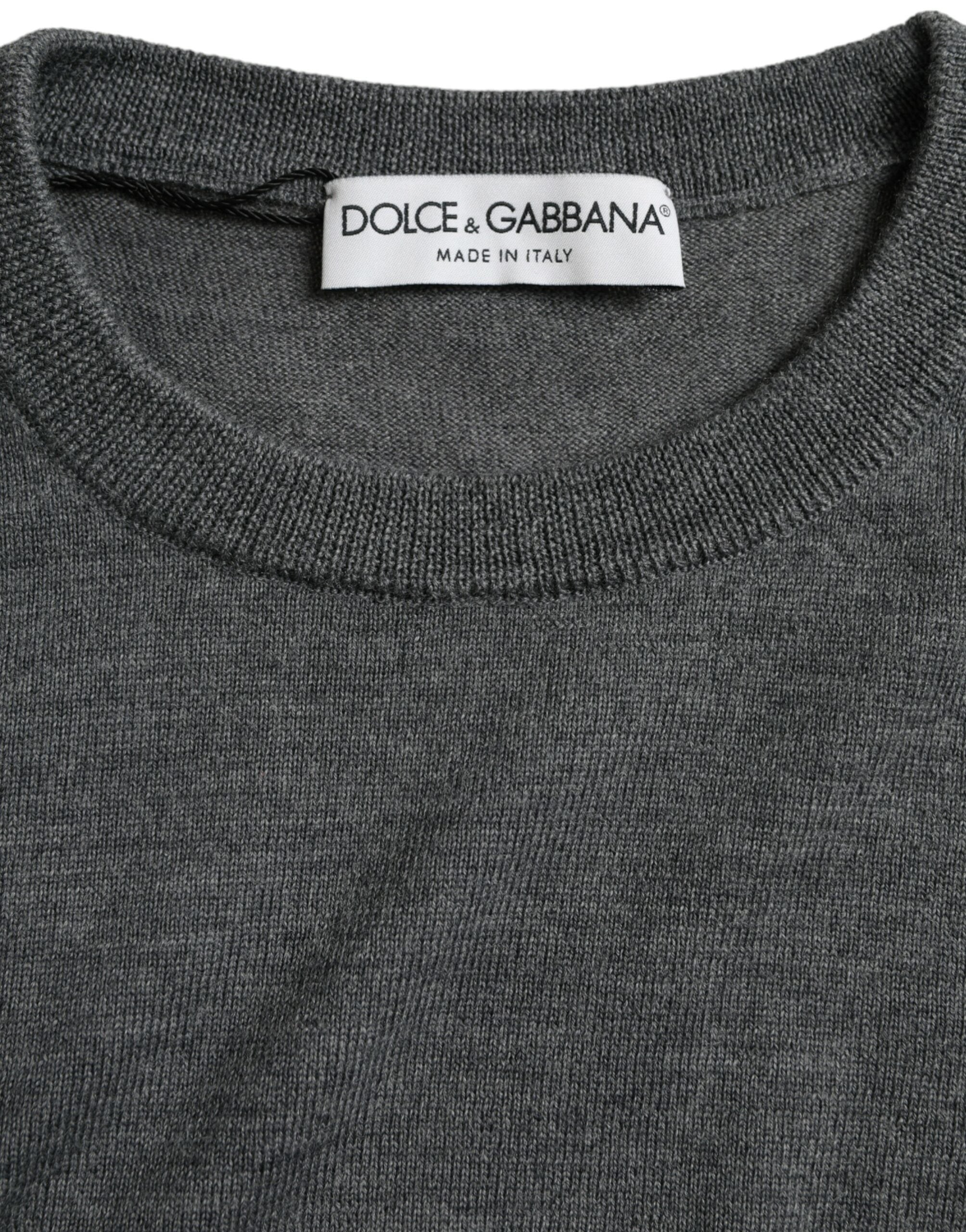 Тъмносив вълнен пуловер с кръгло деколте Dolce & Gabbana