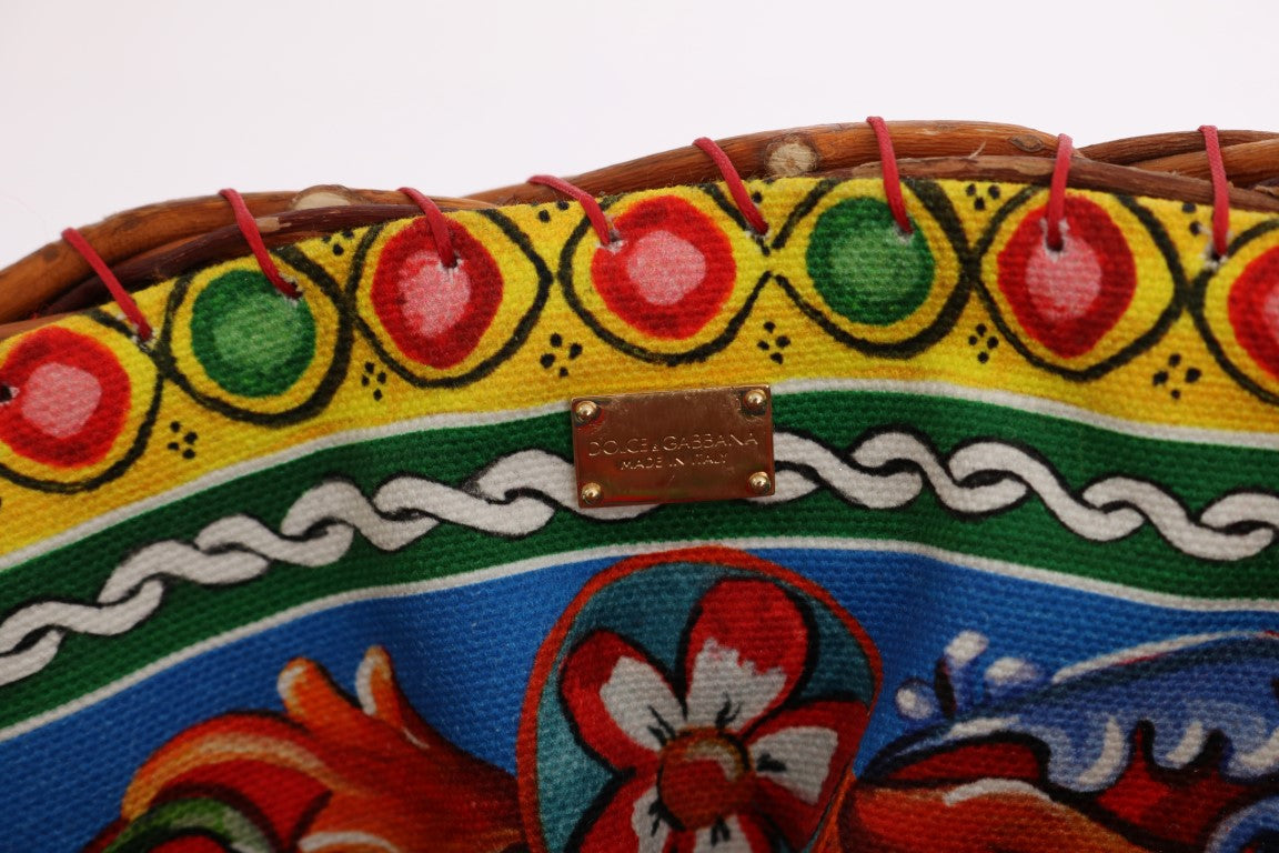 Dolce & Gabbana елегантна бежова сламена и екзотична кожа Pom Pom Tote