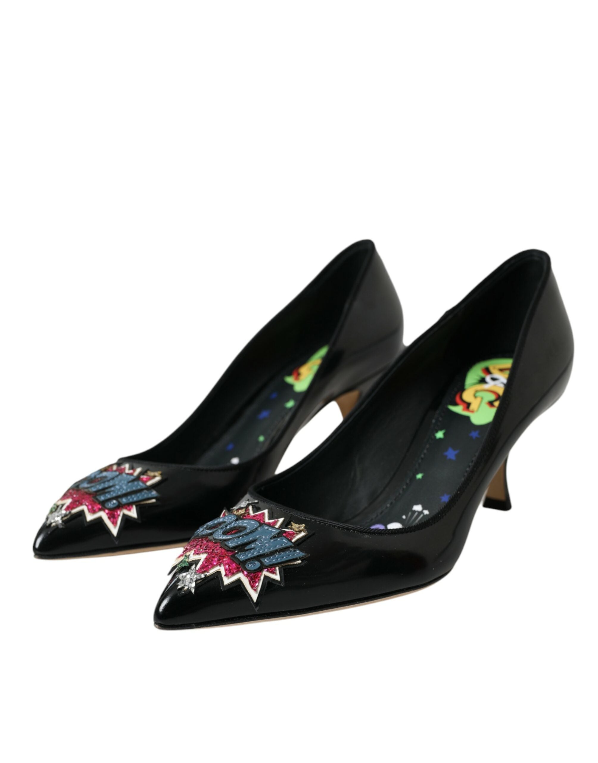 Dolce & Gabbana Черни кожени обувки BOOM Patch Heels Pumps
