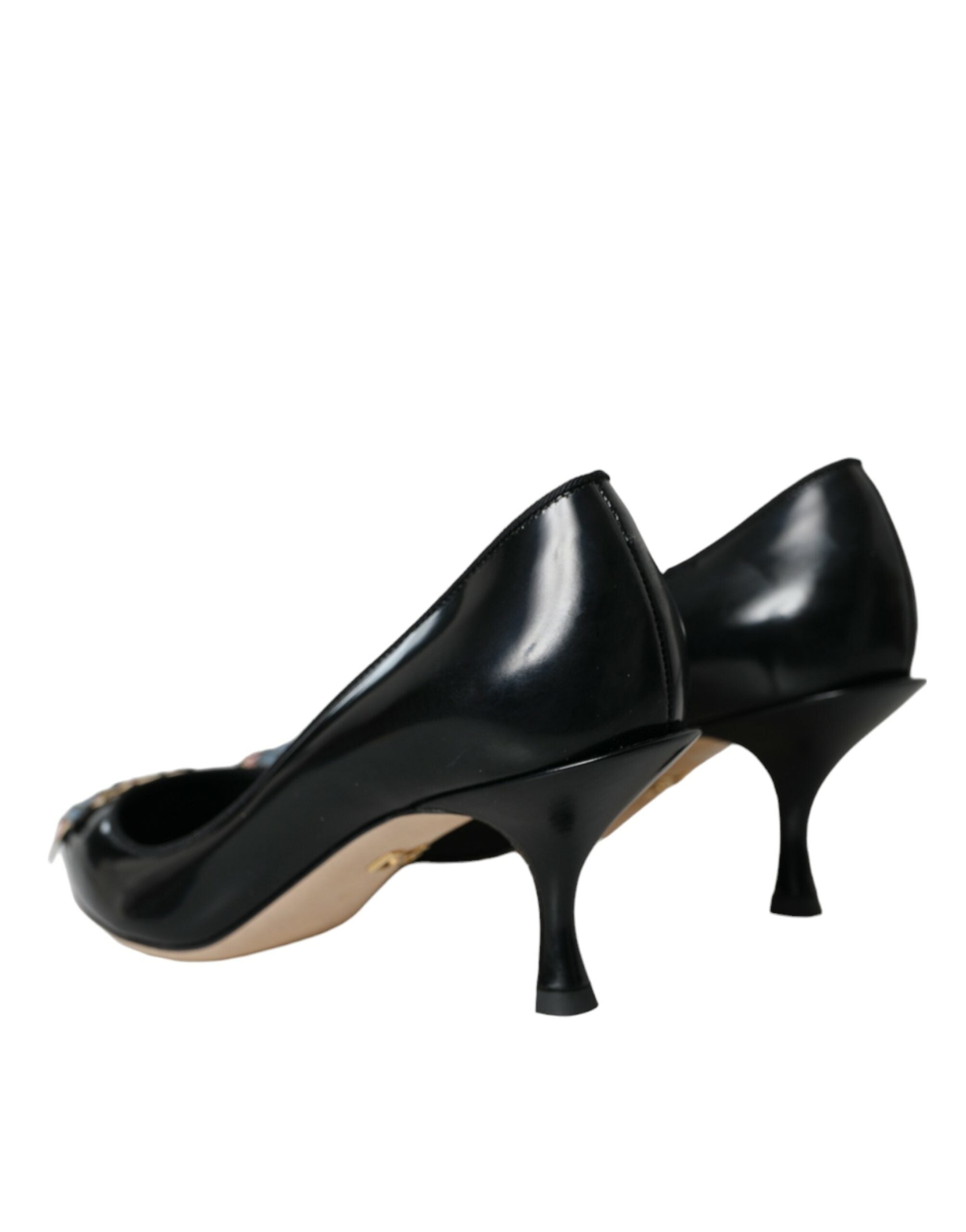 Dolce & Gabbana Черни кожени обувки BOOM Patch Heels Pumps