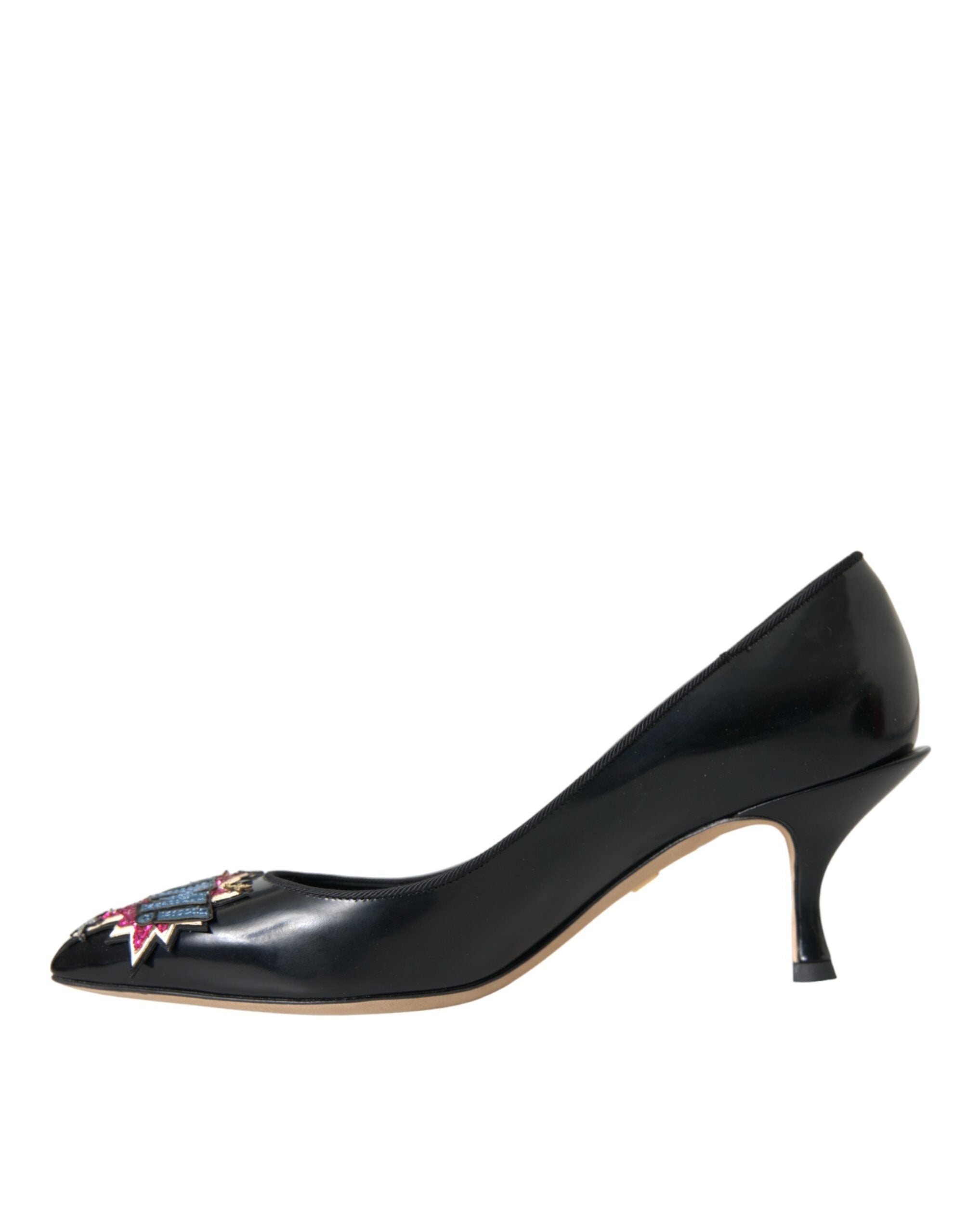 Dolce & Gabbana Черни кожени обувки BOOM Patch Heels Pumps