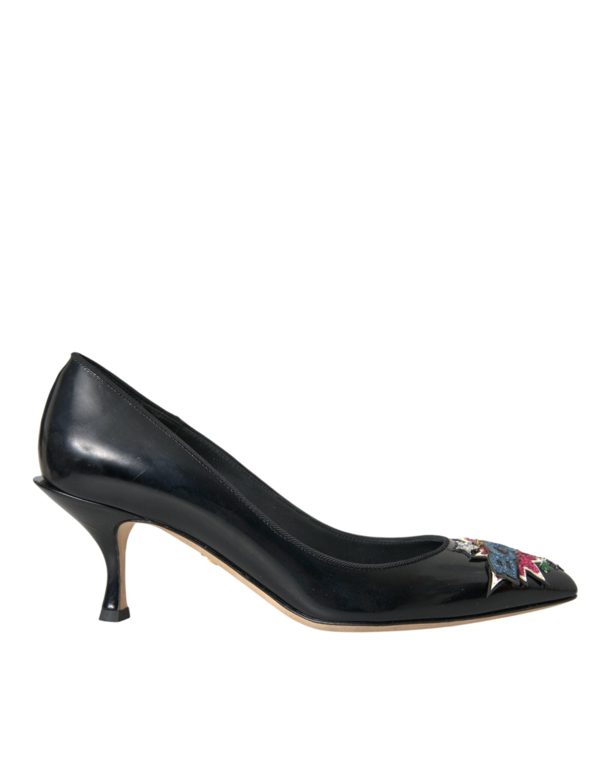 Dolce & Gabbana Черни кожени обувки BOOM Patch Heels Pumps