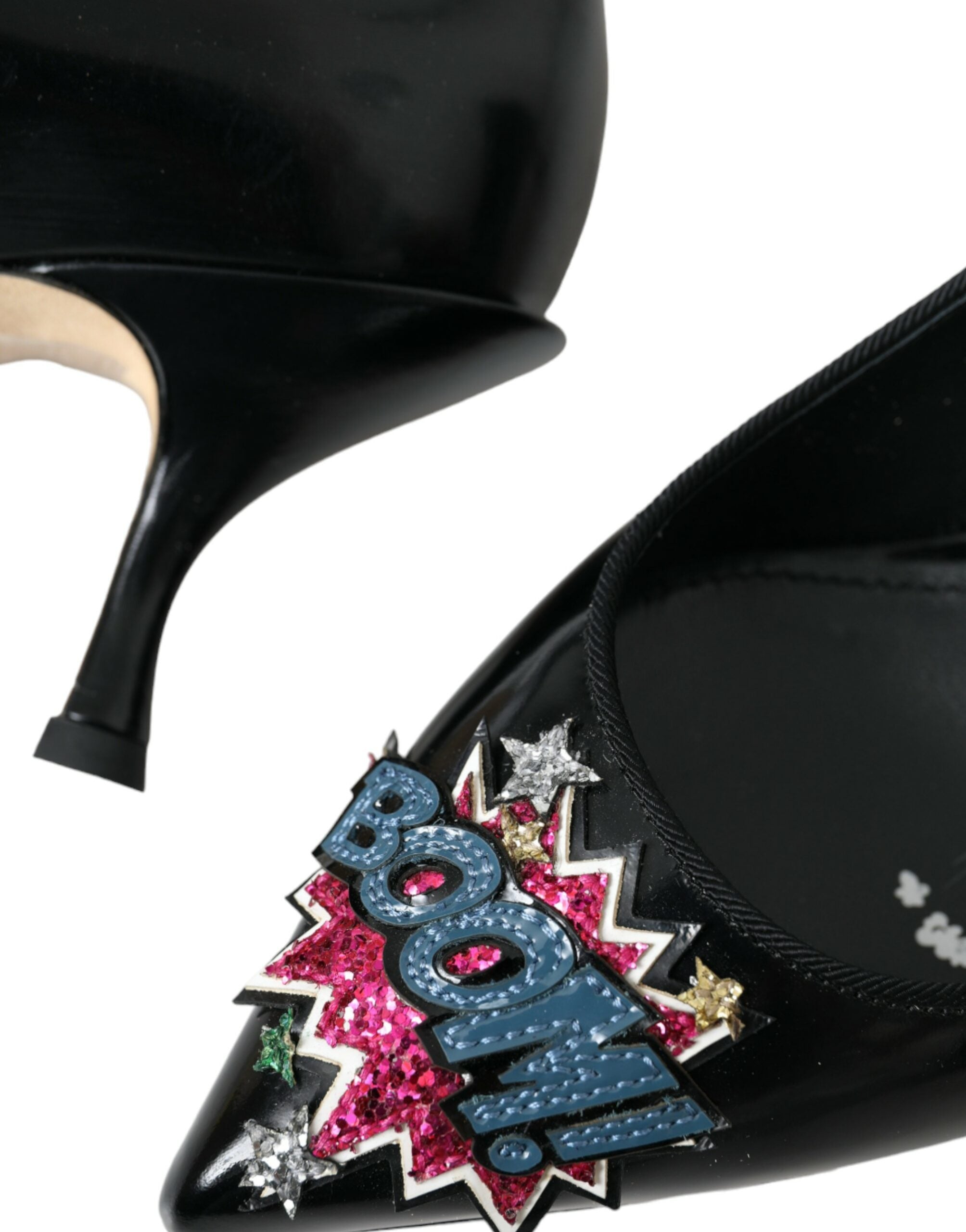 Dolce & Gabbana Черни кожени обувки BOOM Patch Heels Pumps
