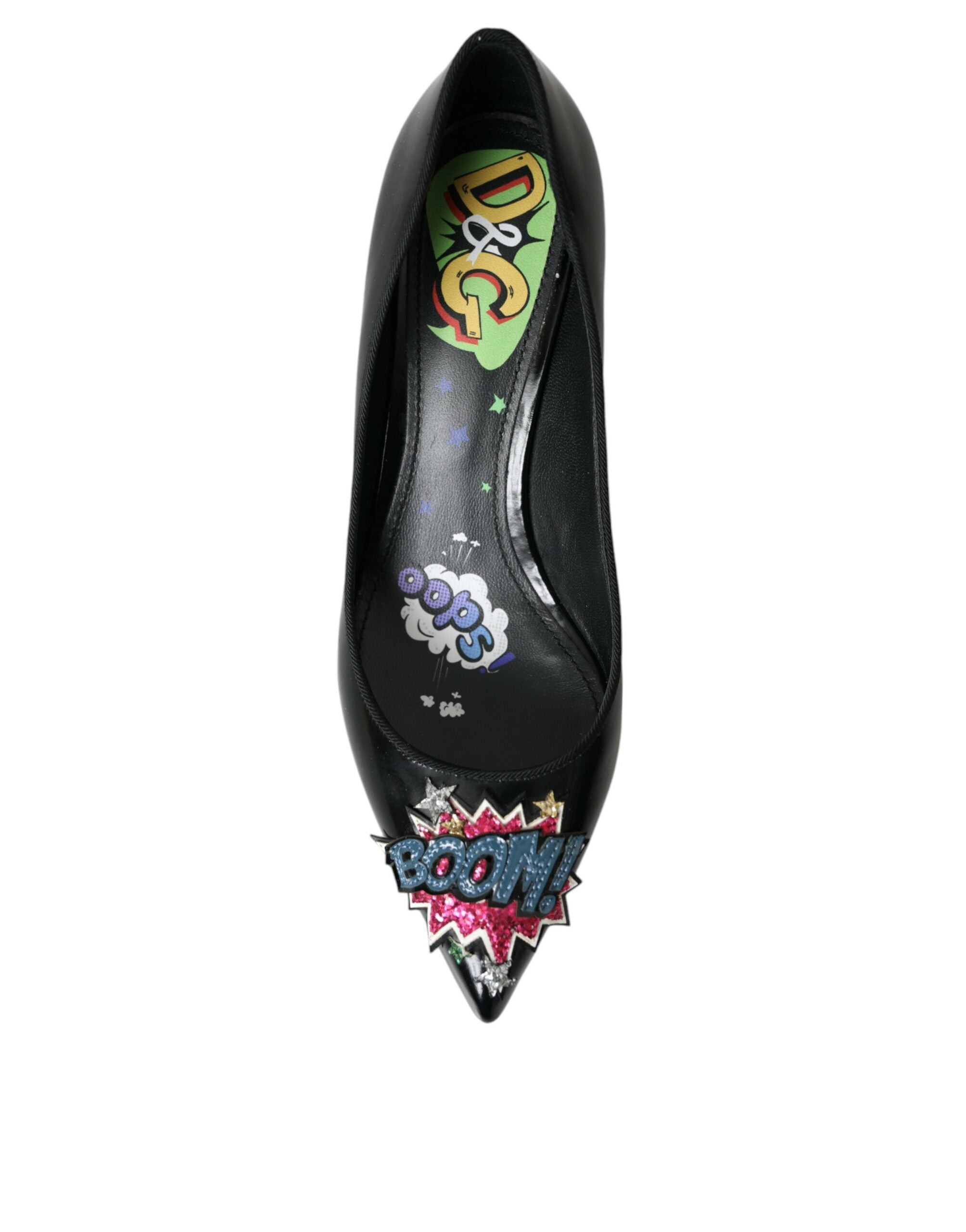 Dolce & Gabbana Черни кожени обувки BOOM Patch Heels Pumps