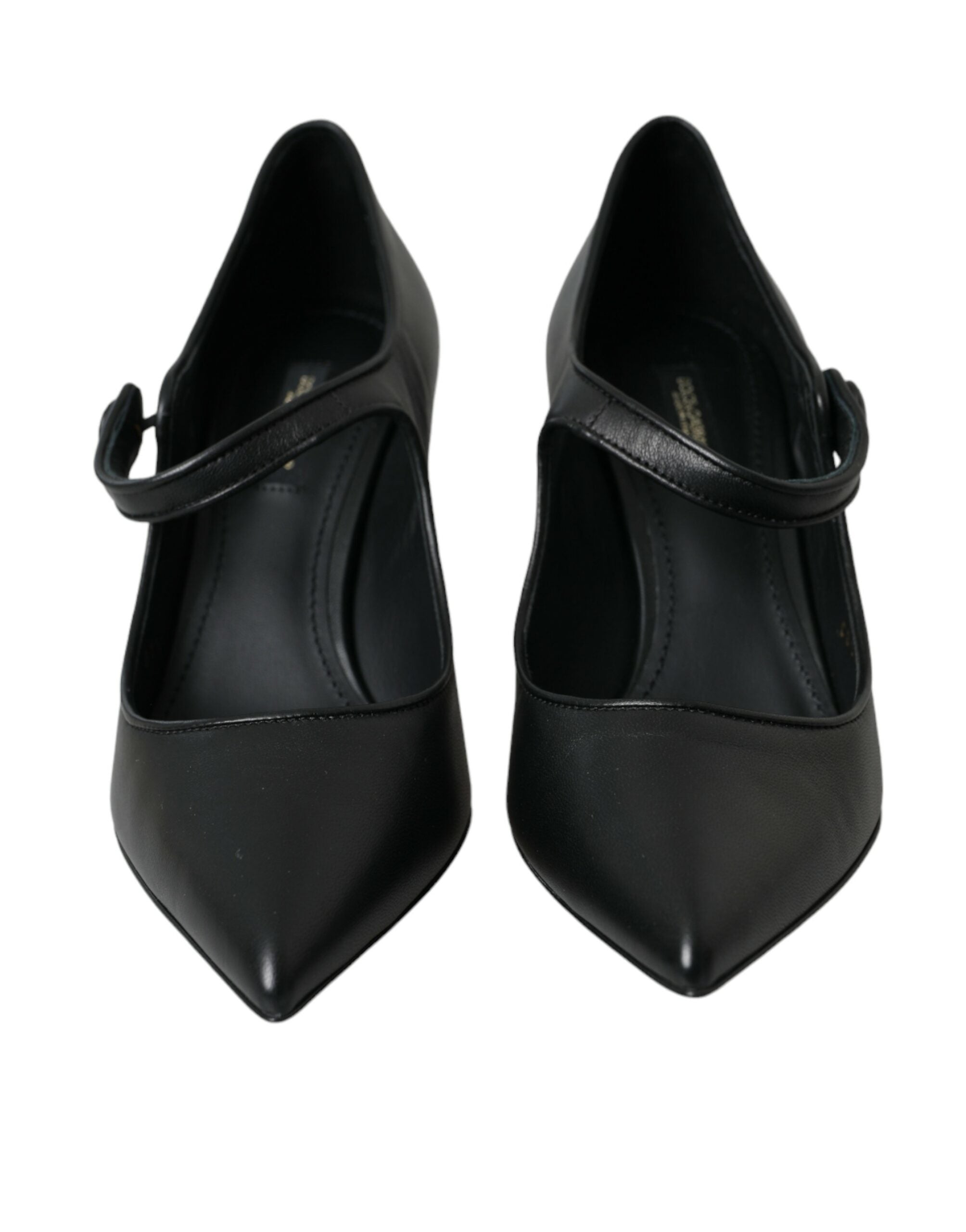 Dolce & Gabbana Черни кожени обувки с лого на ток Обувки помпи Mary Janes