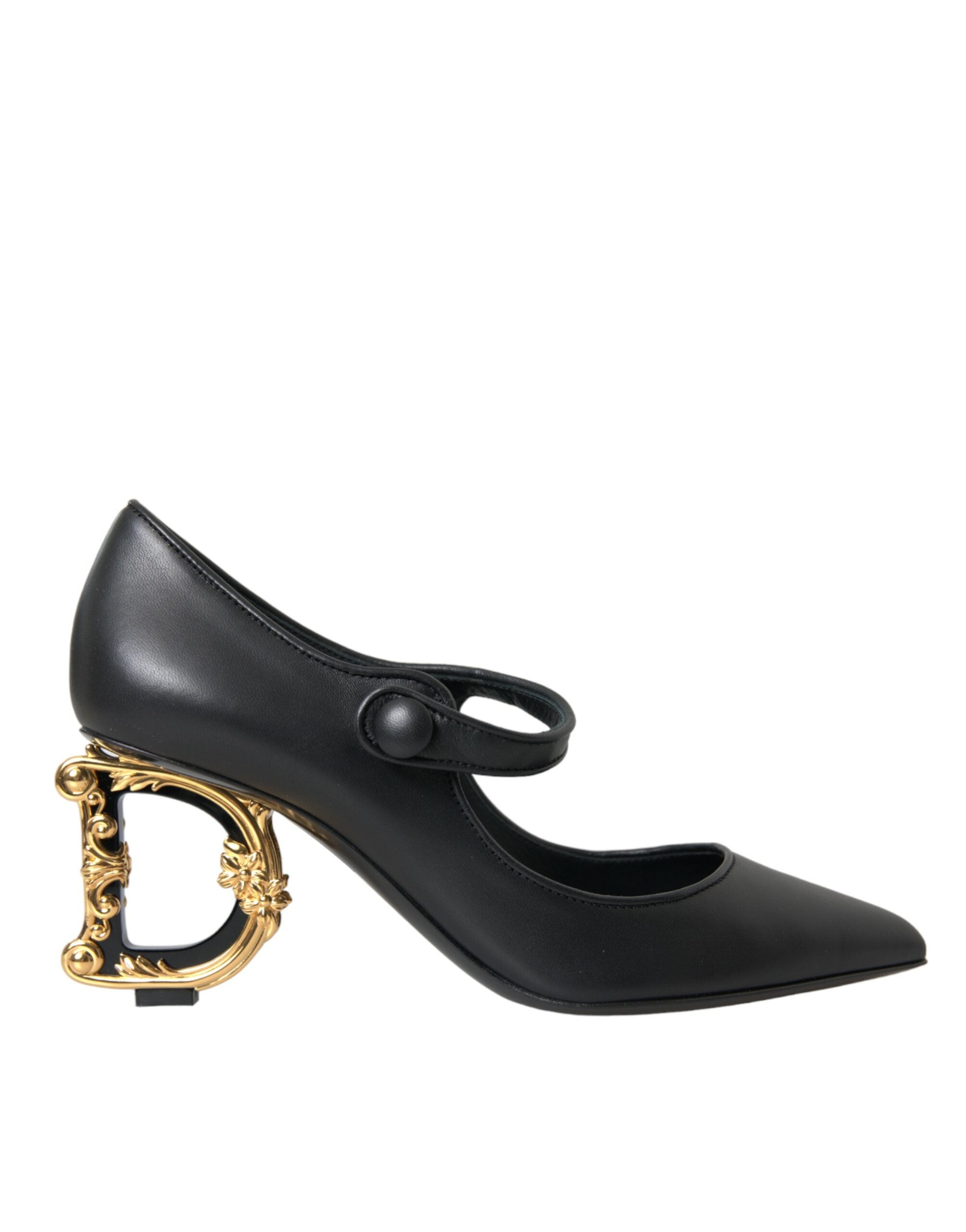 Dolce & Gabbana Черни кожени обувки с лого на ток Обувки помпи Mary Janes