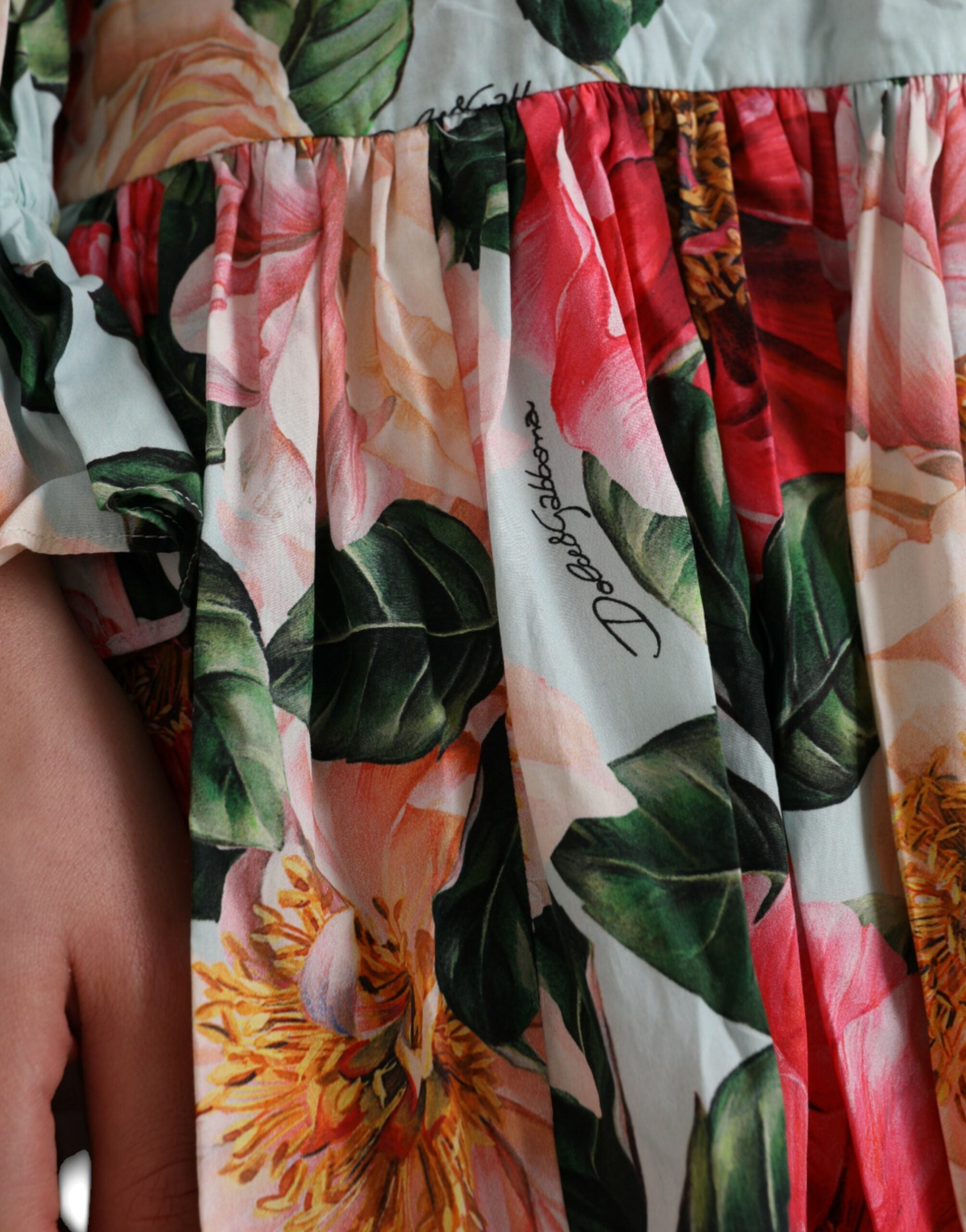 Dolce & Gabbana Многоцветна памучна флорална рокля с плисирани линии