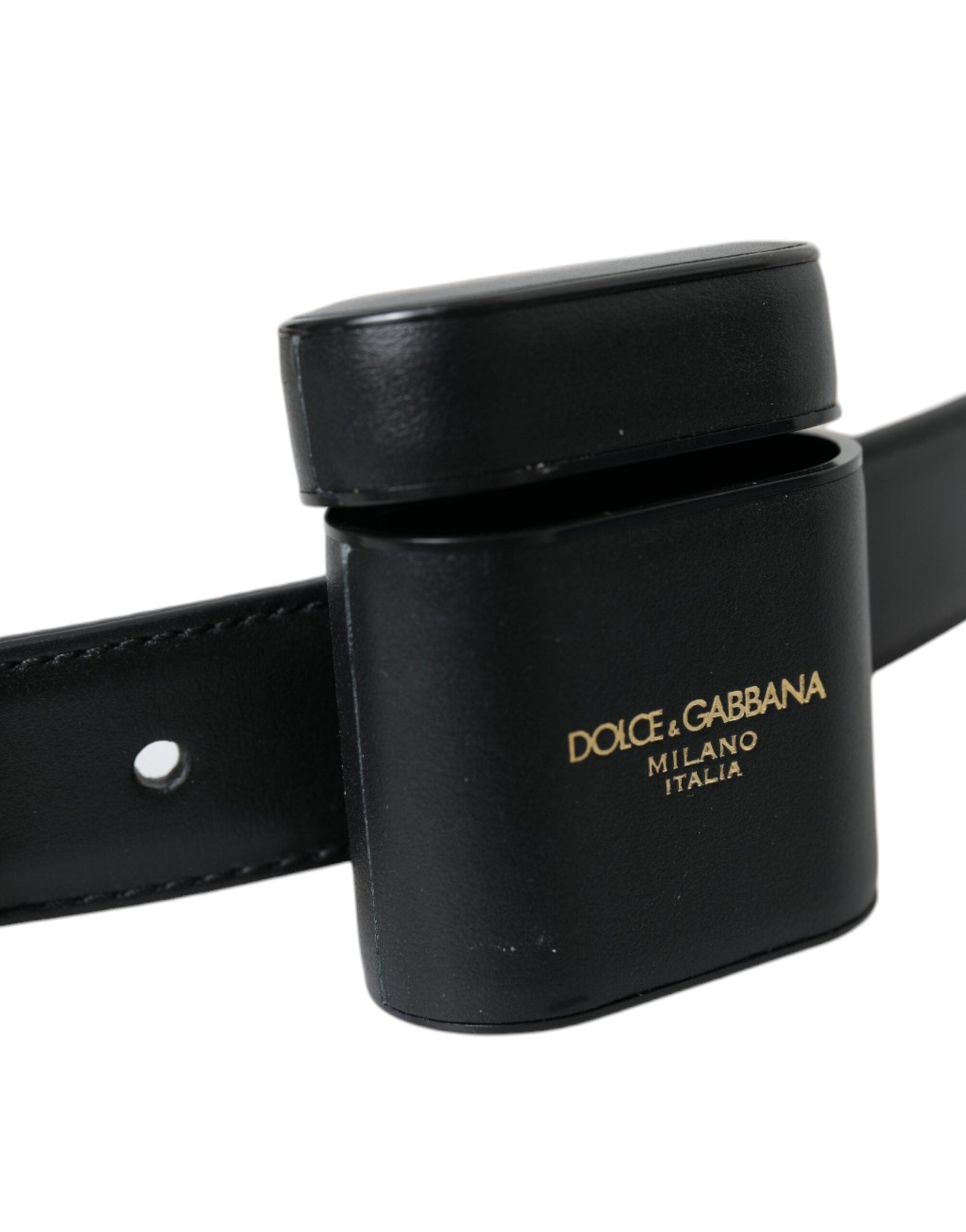 Dolce & Gabbana черен кожен калъф Airpods Калъф със сребърна катарама Колан