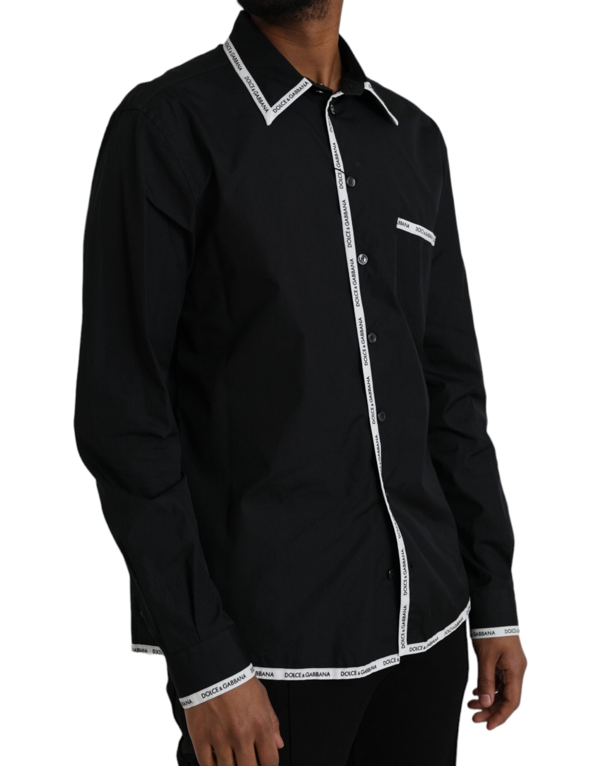 Мъжка луксозна риза Dolce & Gabbana Black Collared Long Sleeve Cotton Casual Shirt в черно
