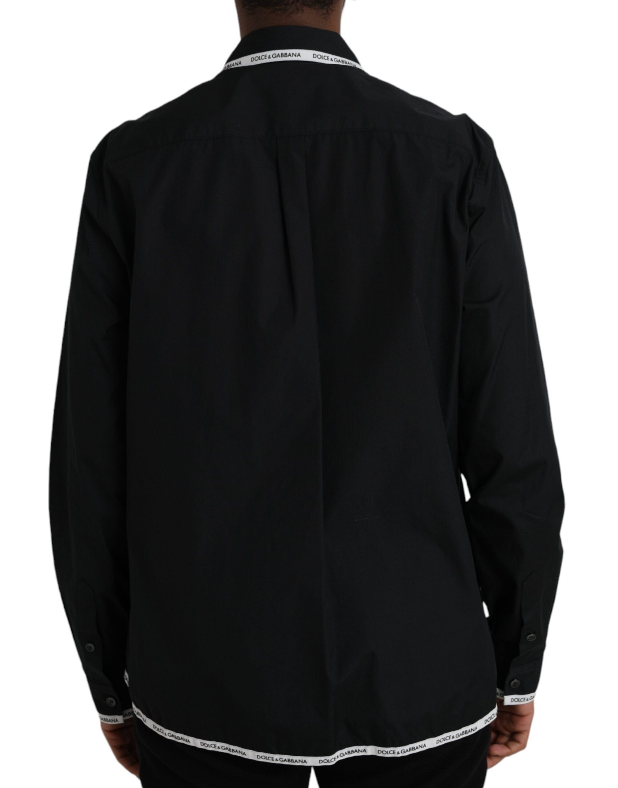 Мъжка луксозна риза Dolce & Gabbana Black Collared Long Sleeve Cotton Casual Shirt в черно