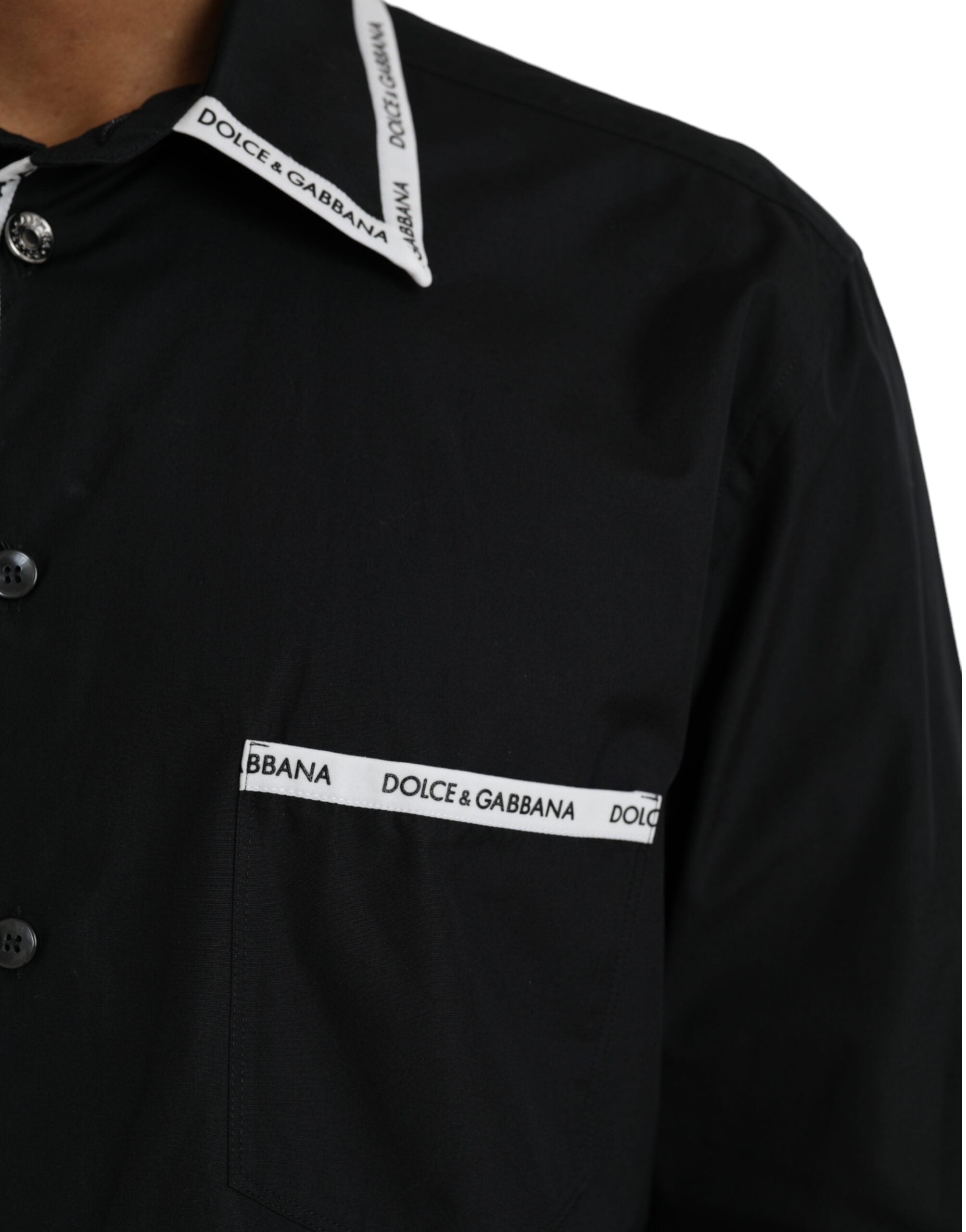 Мъжка луксозна риза Dolce & Gabbana Black Collared Long Sleeve Cotton Casual Shirt в черно