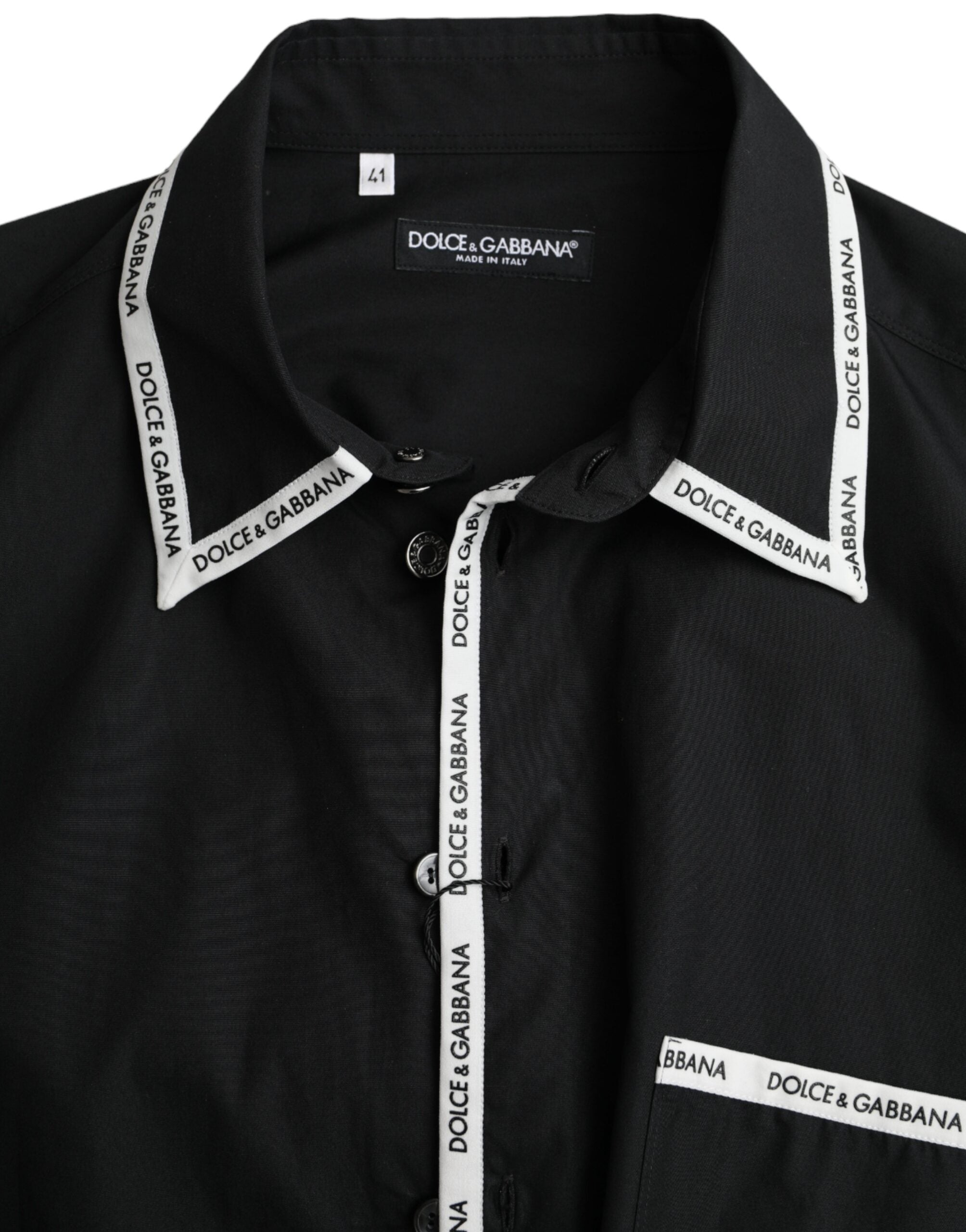 Мъжка луксозна риза Dolce & Gabbana Black Collared Long Sleeve Cotton Casual Shirt в черно