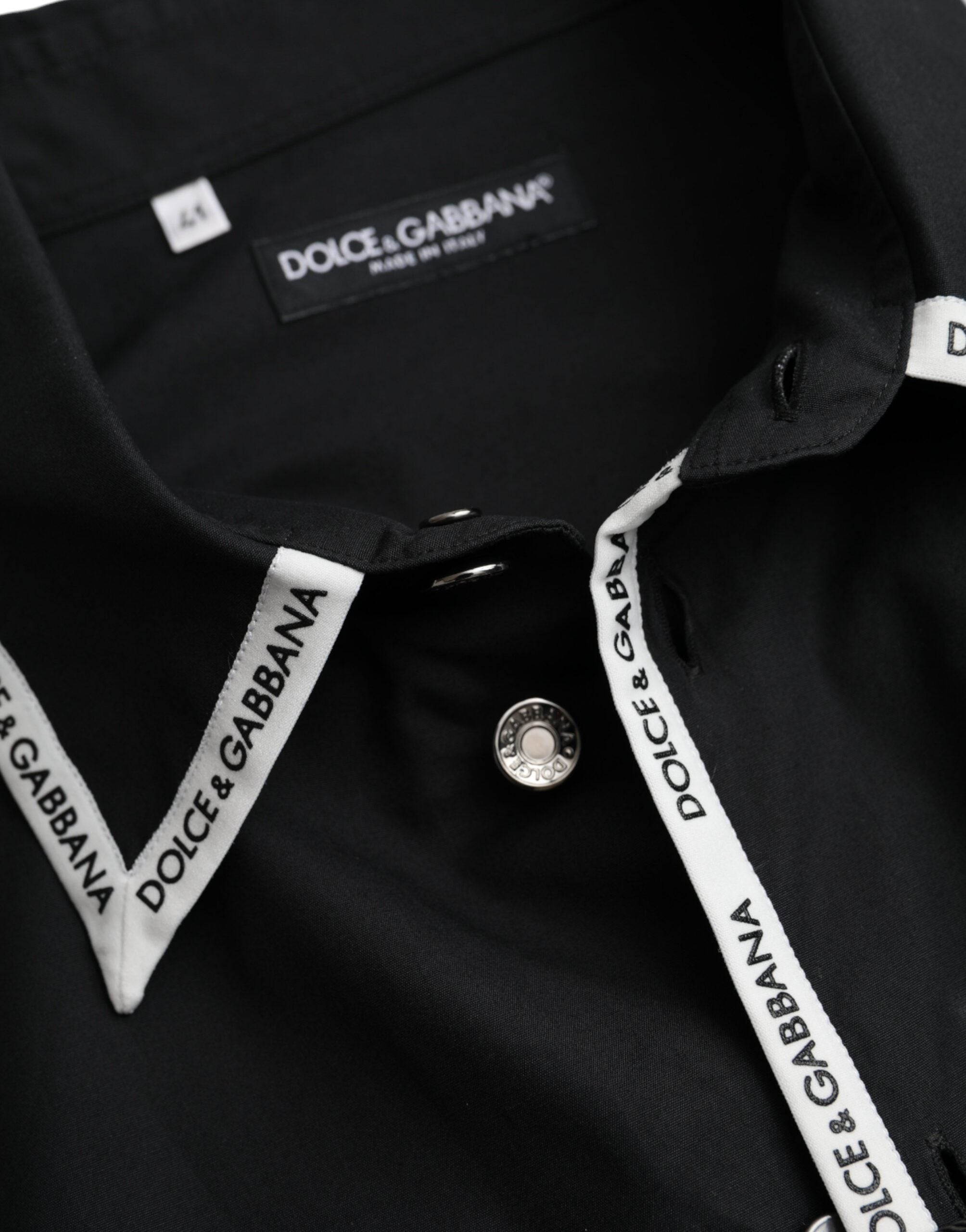 Мъжка луксозна риза Dolce & Gabbana Black Collared Long Sleeve Cotton Casual Shirt в черно