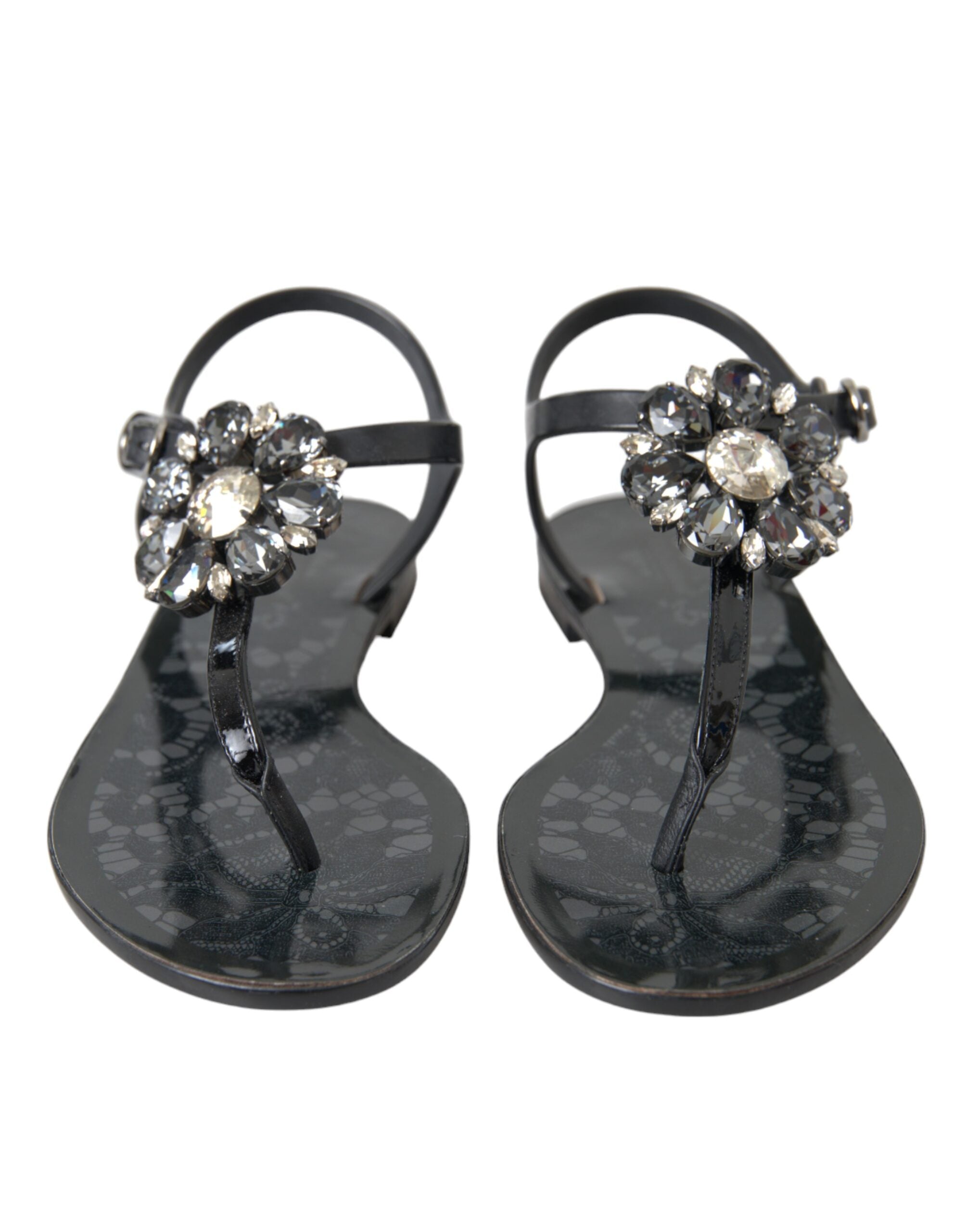 Dolce & Gabbana черни кристални плоски сандали джапанки обувки