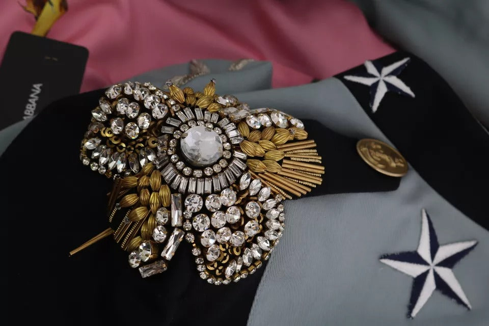 Памучно яке Dolce & Gabbana със сини копчета, украсено с кристали