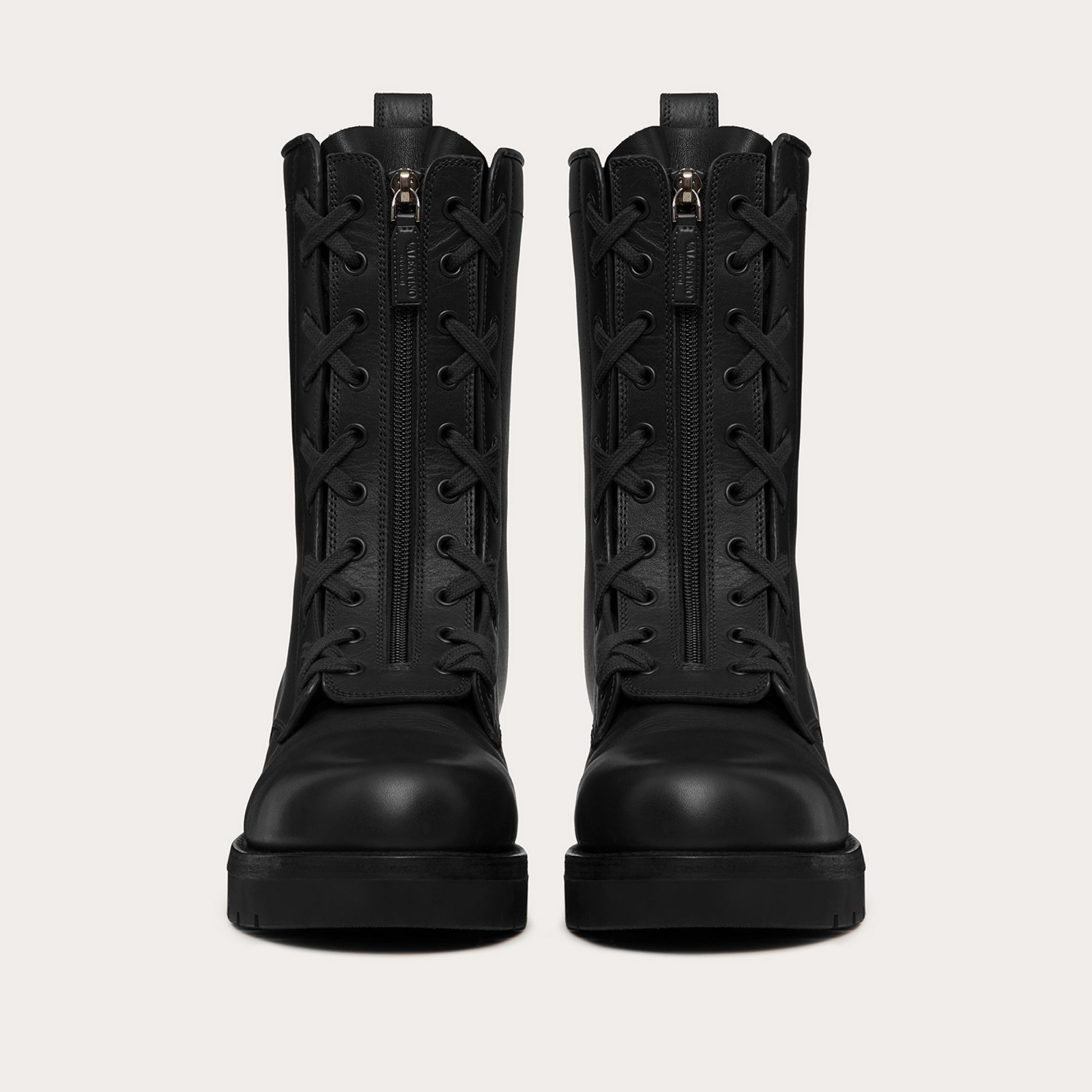 Valentino Garavani Combat Leather Boots Front View