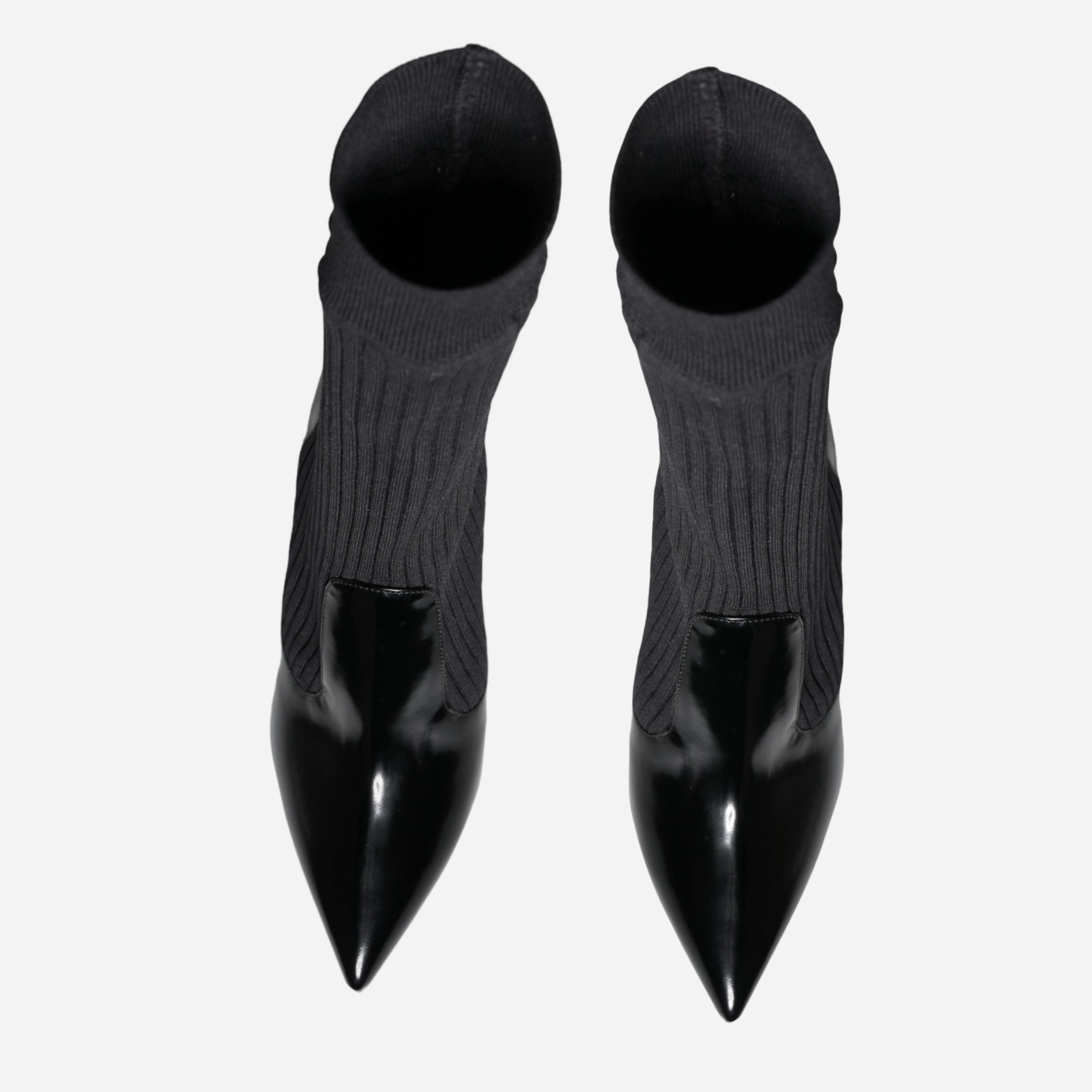 Дамски обувки на висок ток с чорап в черно DOLCE & GABBANA Women’s Black Stretch Stilettos Socks Booties