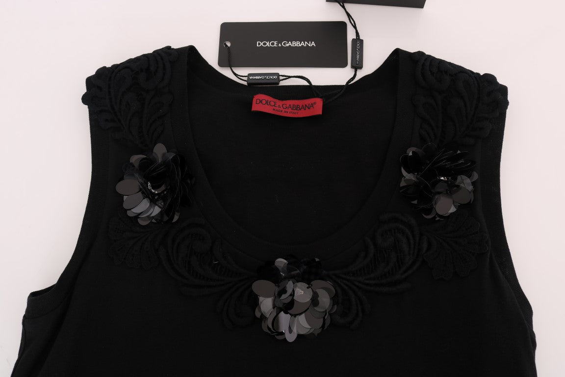 Dolce & Gabbana Черна блуза Cami с флорални пайети