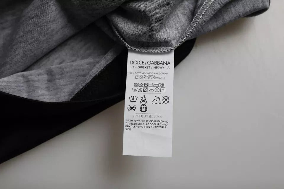 Черно-бяла памучна тениска с къси ръкави с джазов принт Dolce & Gabbana